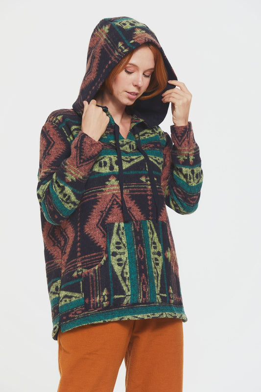 Ethnic Patterned Striped Unisex Pullover Green