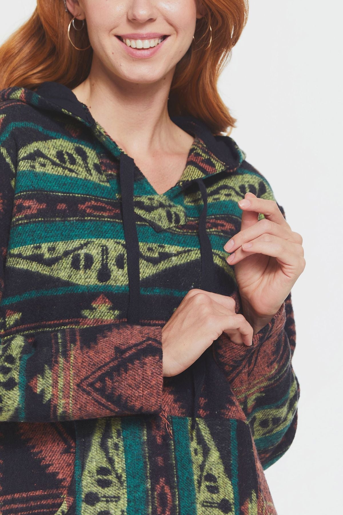 Ethnic Patterned Striped Unisex Pullover Green