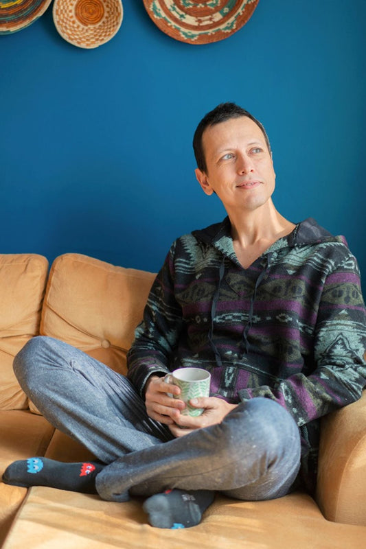 Ethnic Patterned Striped Unisex Pullover Purple