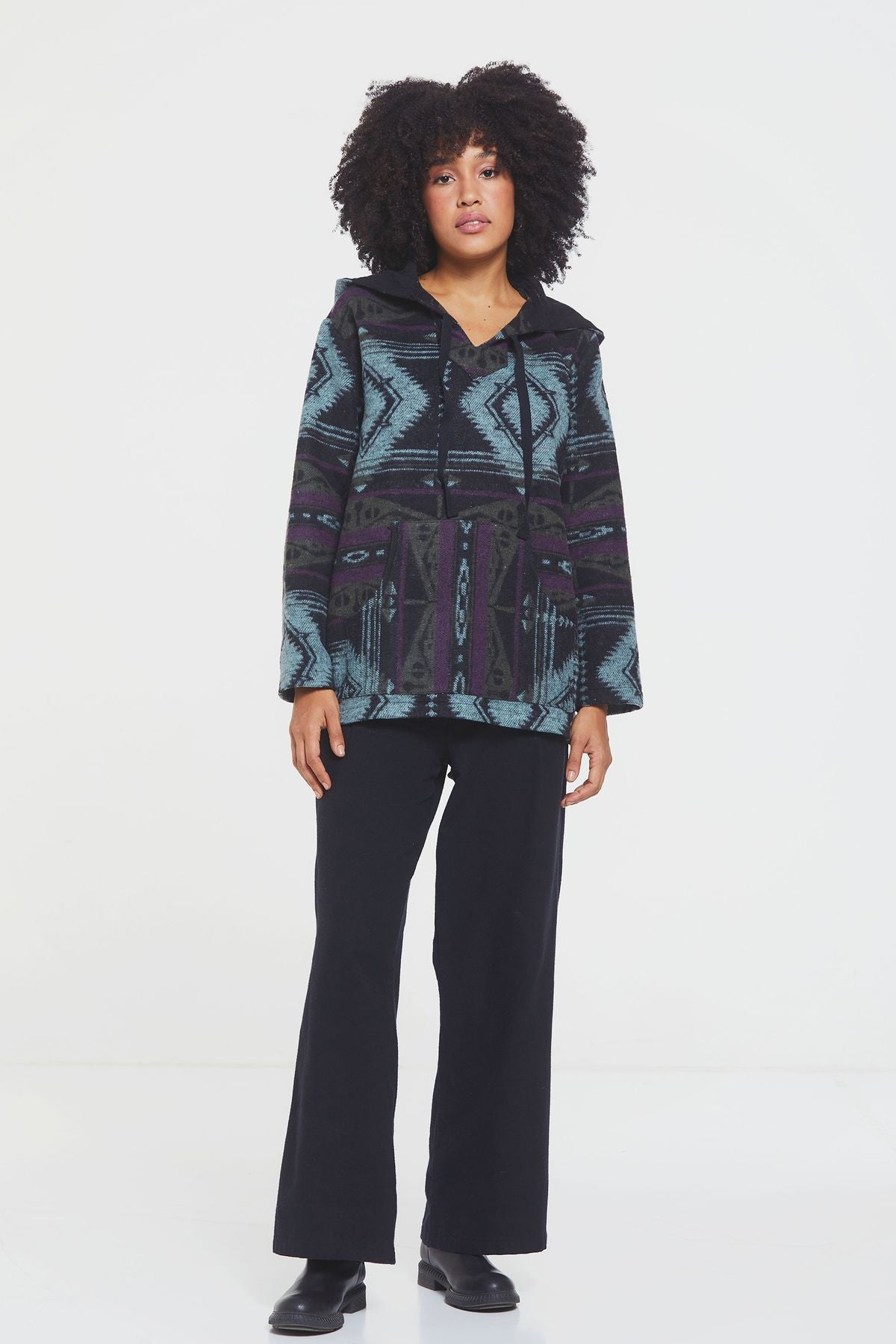 Ethnic Patterned Striped Unisex Pullover Purple