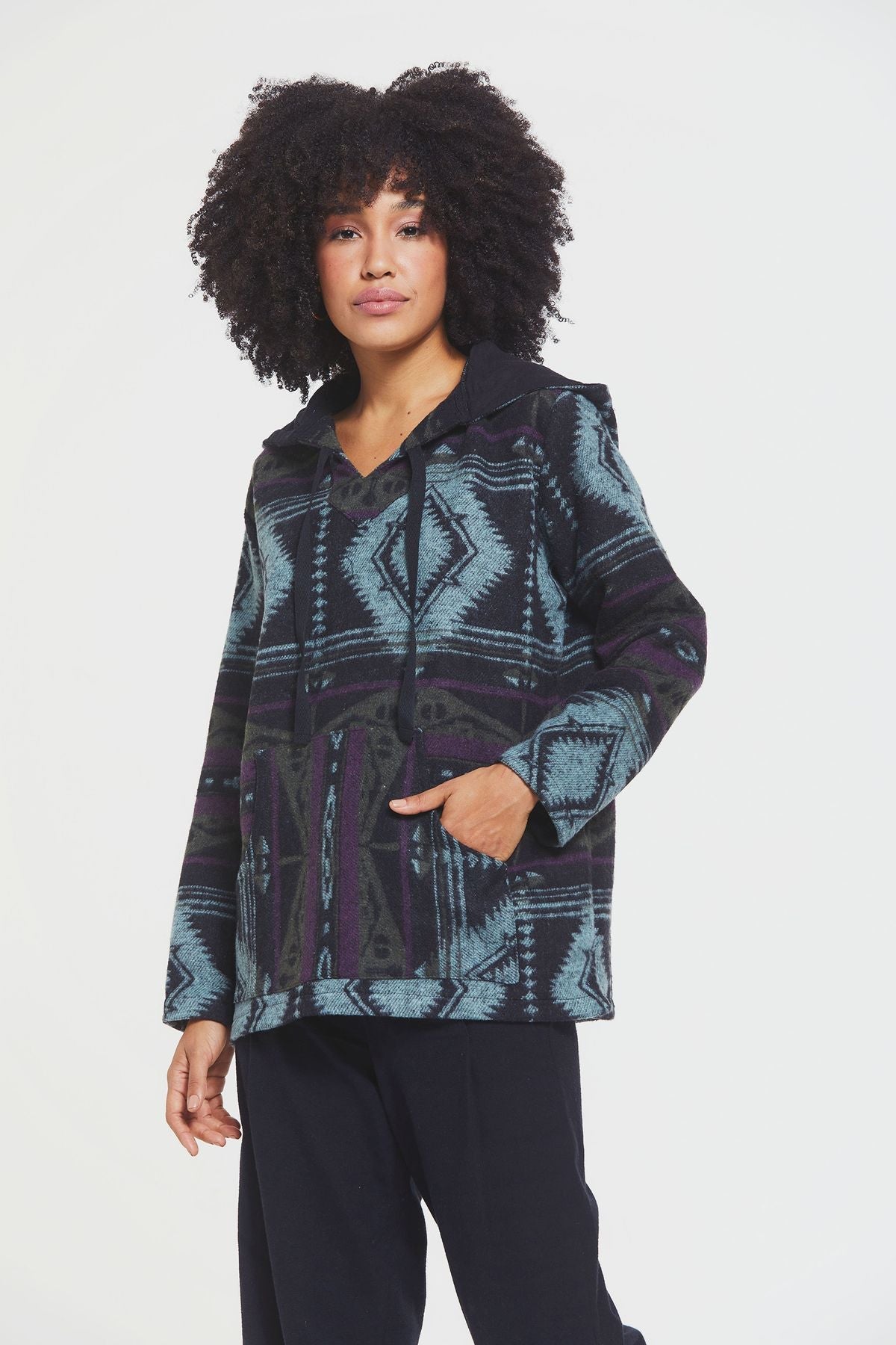 Ethnic Patterned Striped Unisex Pullover Purple