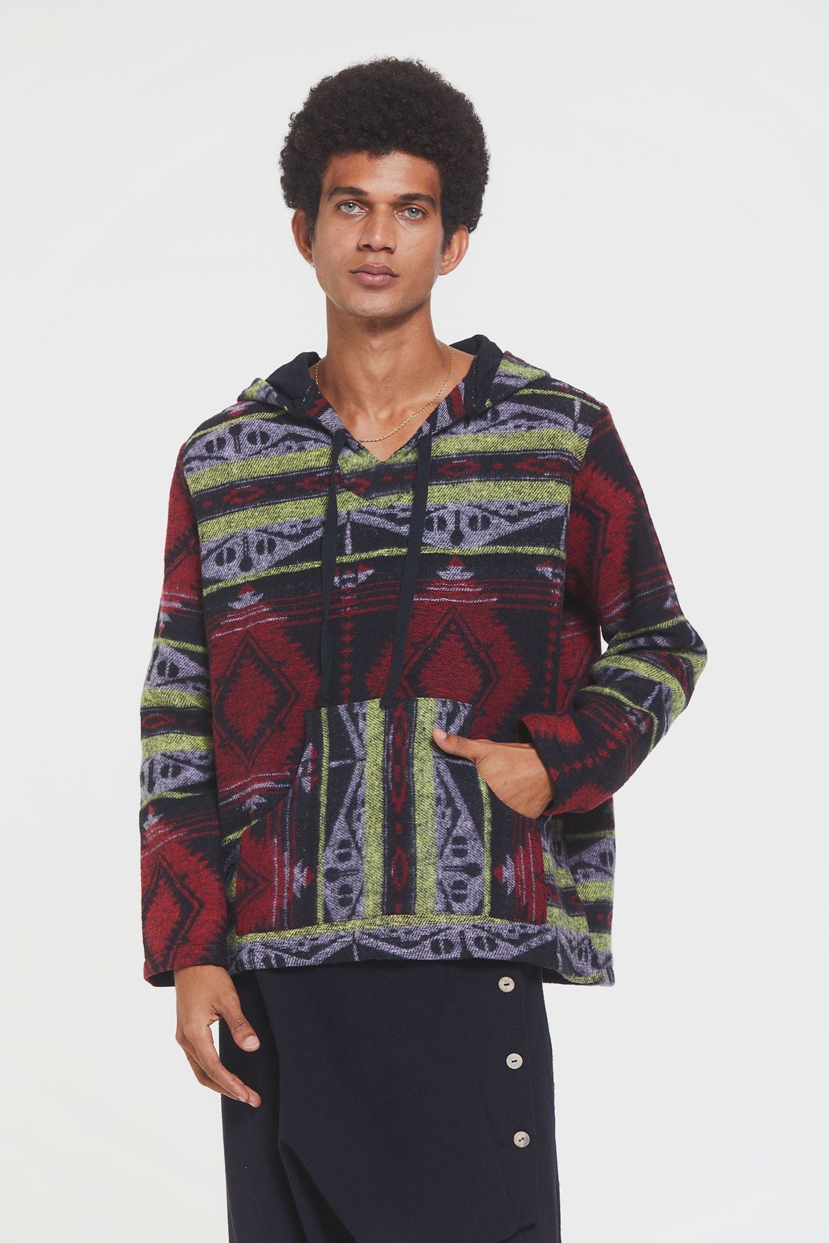 Ethnic Patterned Striped Unisex Pullover Dark Red