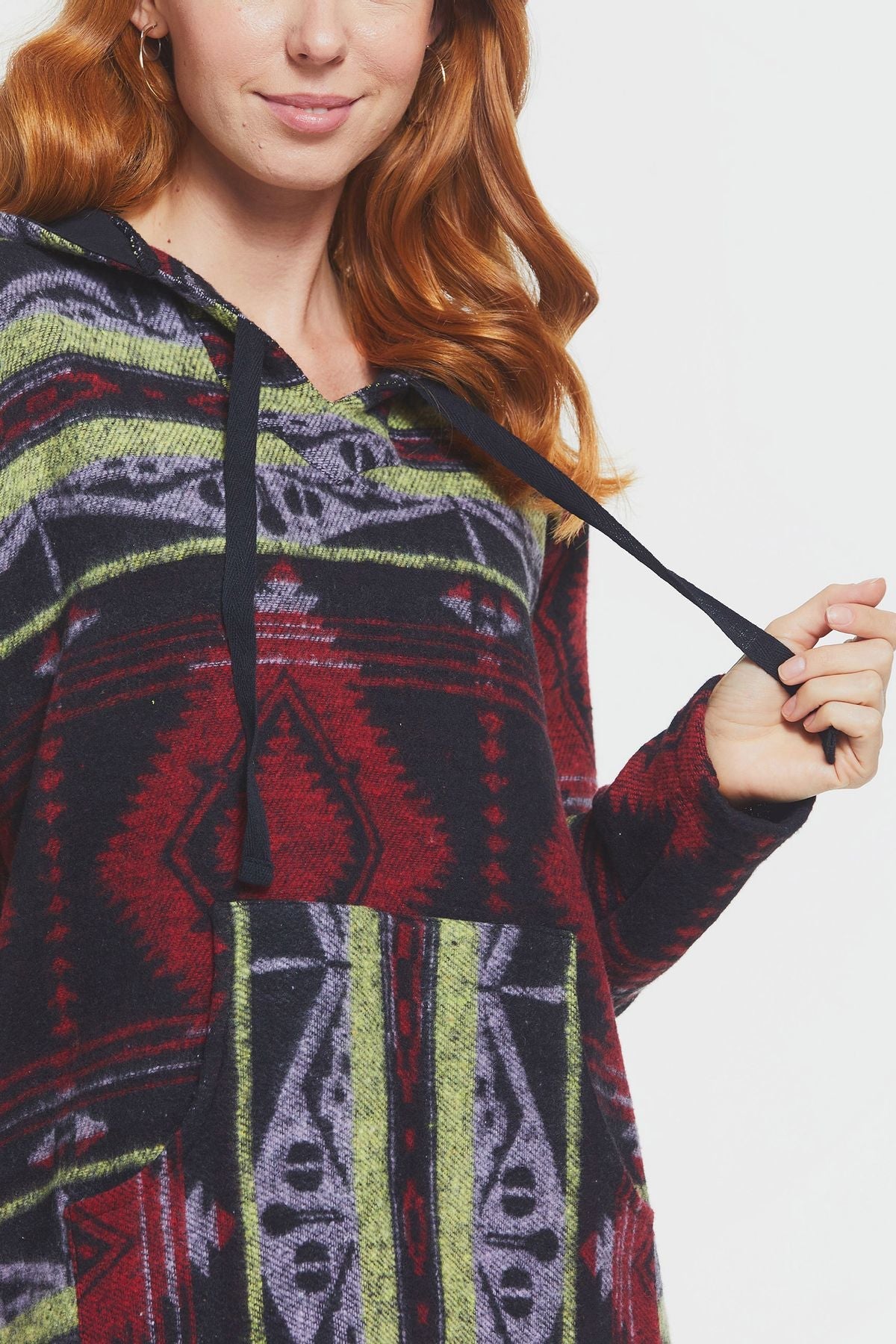 Ethnic Patterned Striped Unisex Pullover Dark Red
