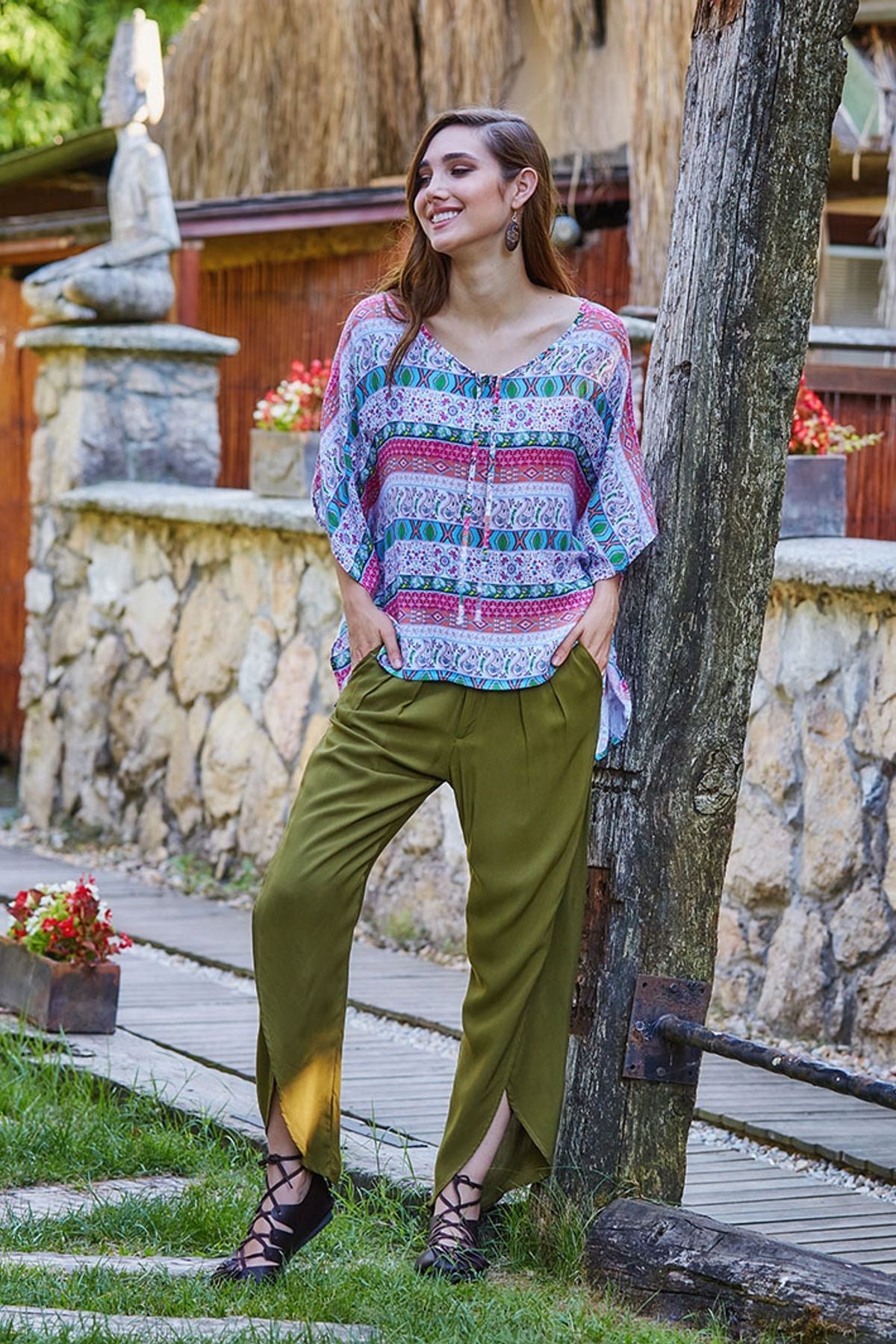Side Slit Pants Khaki