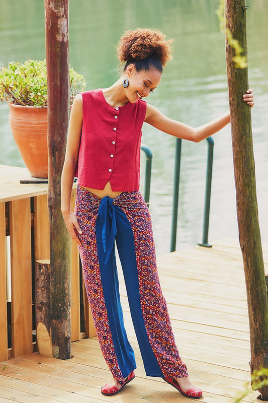 Tie Waist Pants Dark Blue