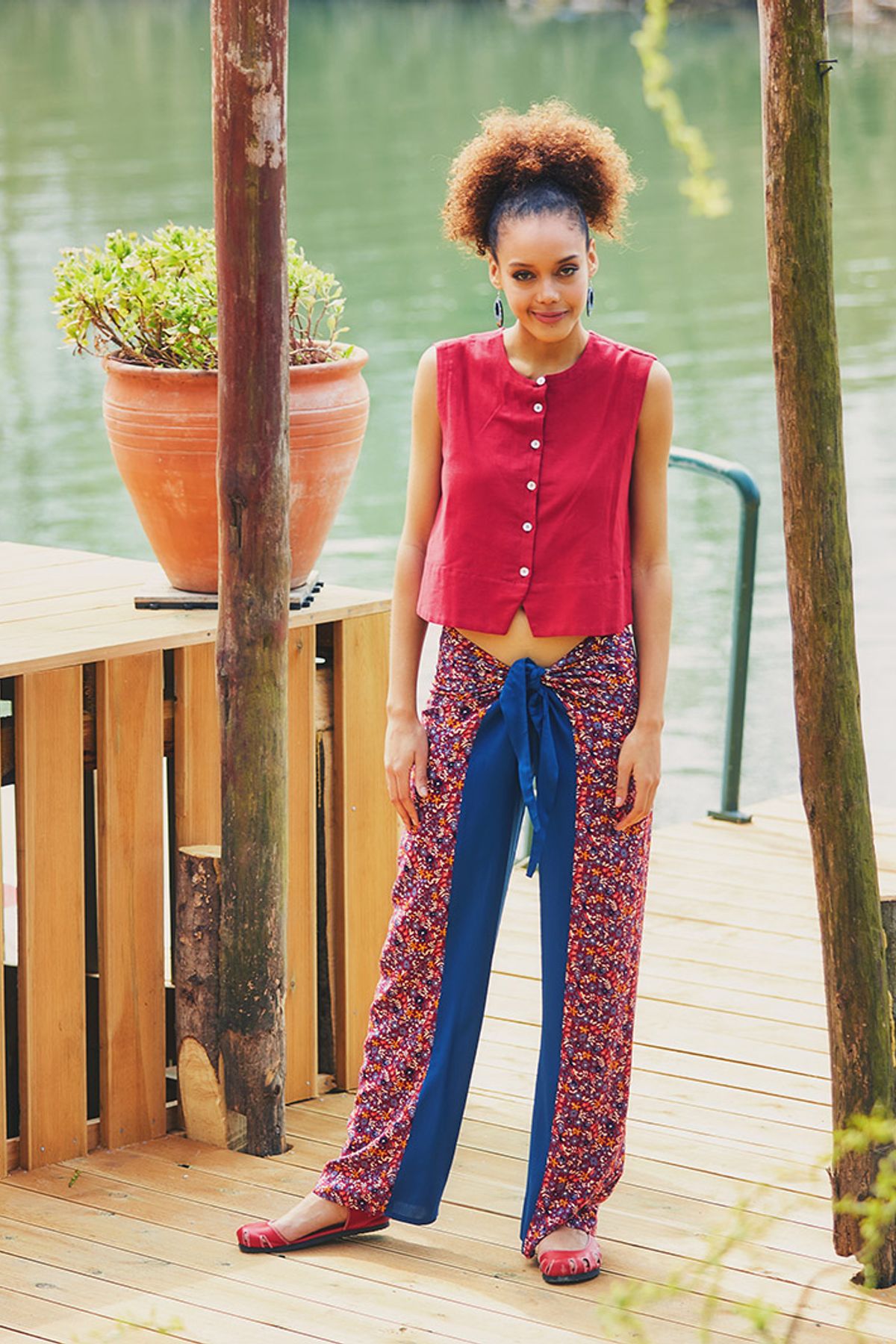 Tie Waist Pants Dark Blue