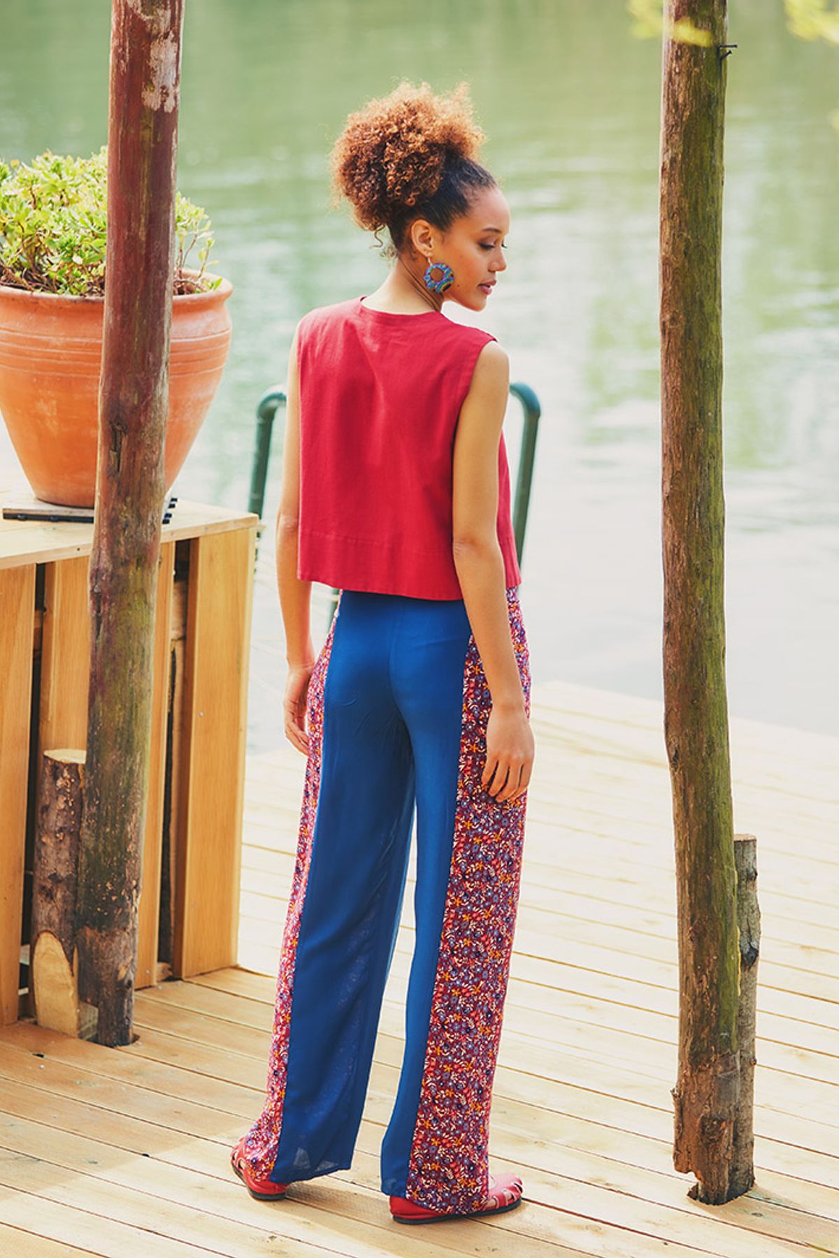 Tie Waist Pants Dark Blue
