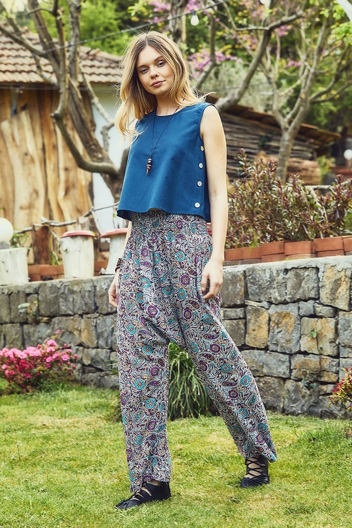 Printed Harem Pants Purple