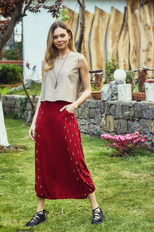 Patched Boho Harem Pants Red