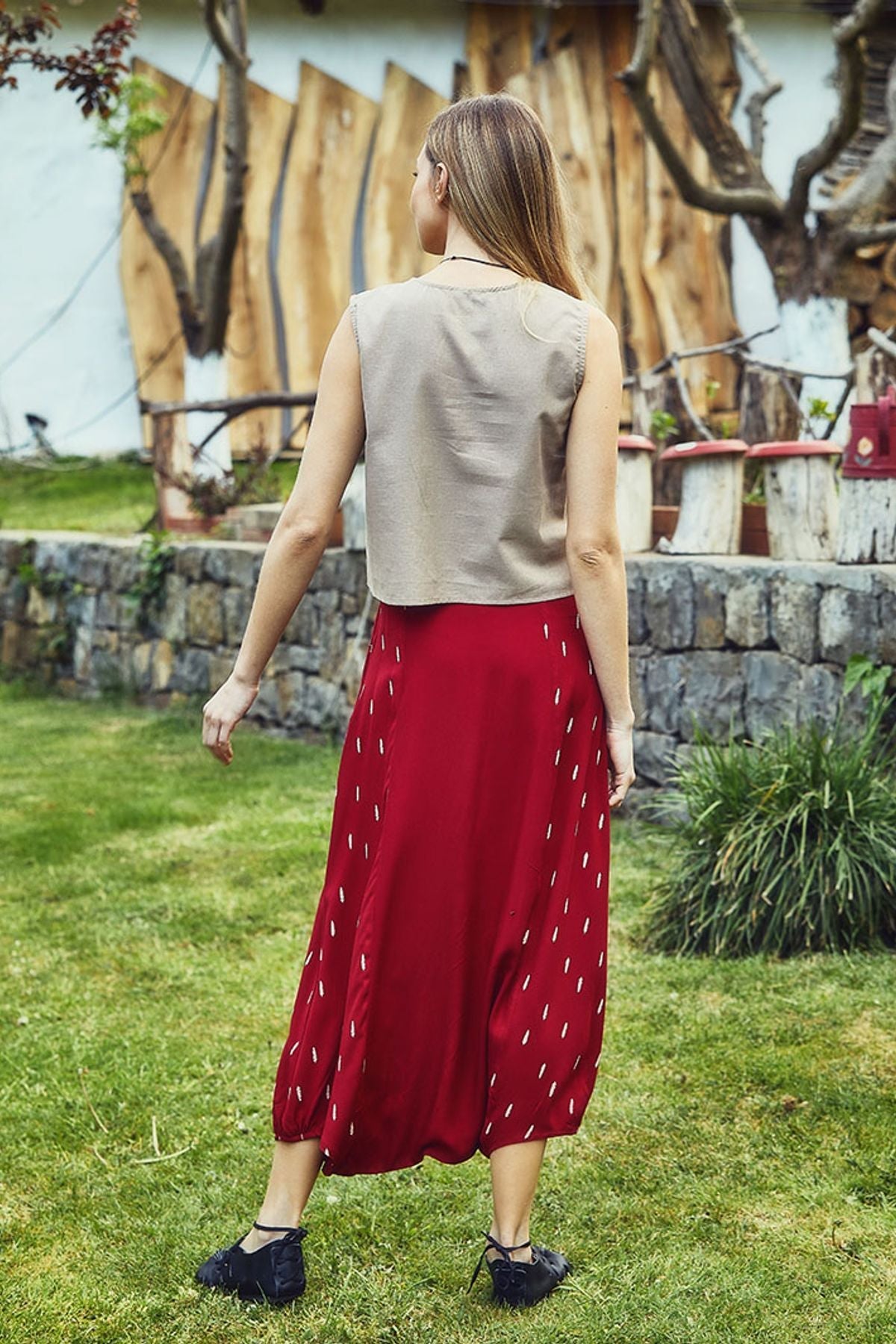 Patched Boho Harem Pants Red