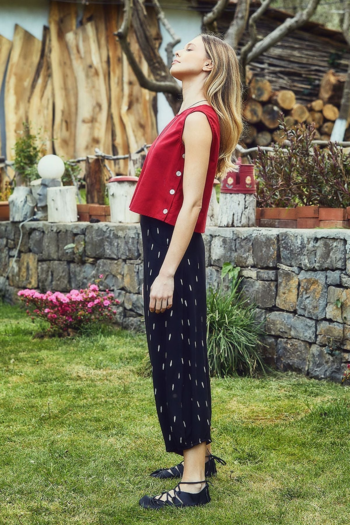 Patched Boho Harem Pants Black