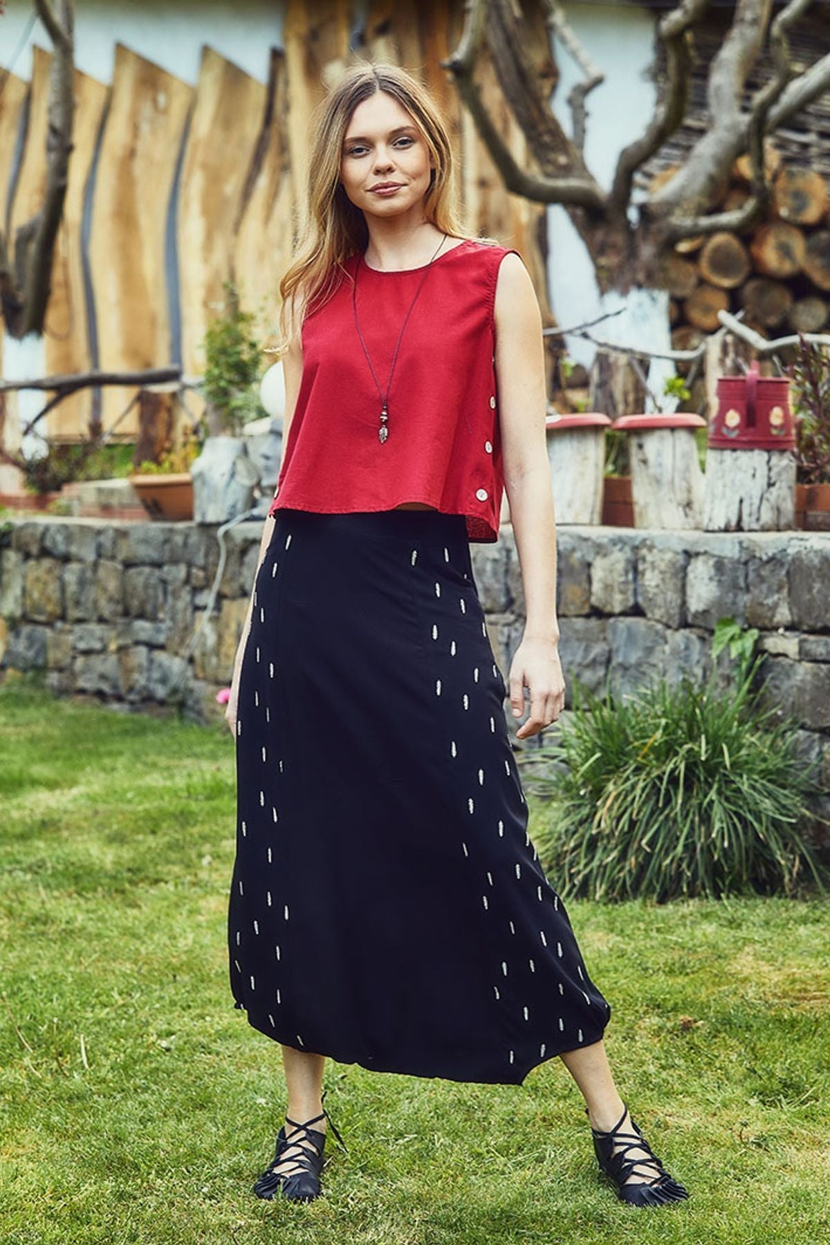 Patched Boho Harem Pants Black