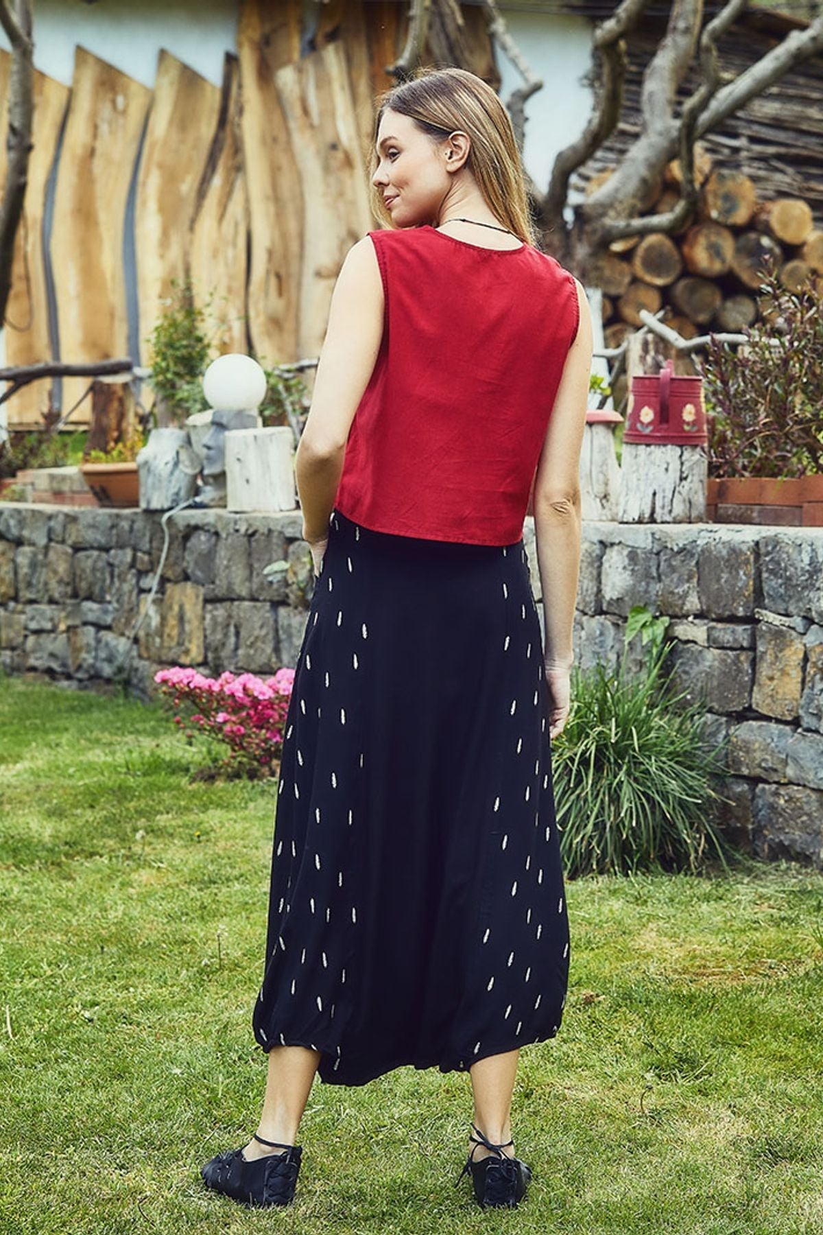 Patched Boho Harem Pants Black