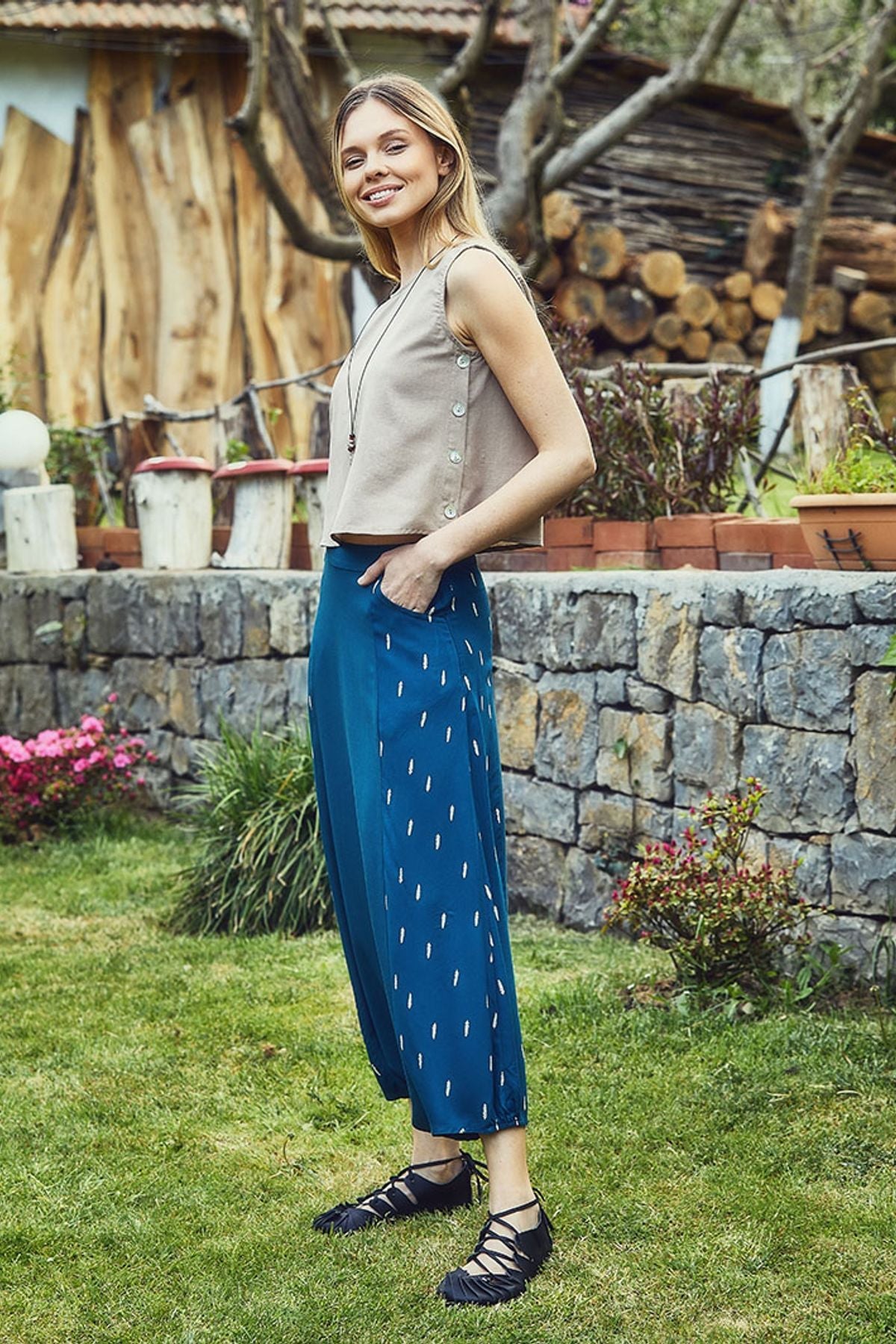 Patched Boho Harem Pants Turquoise