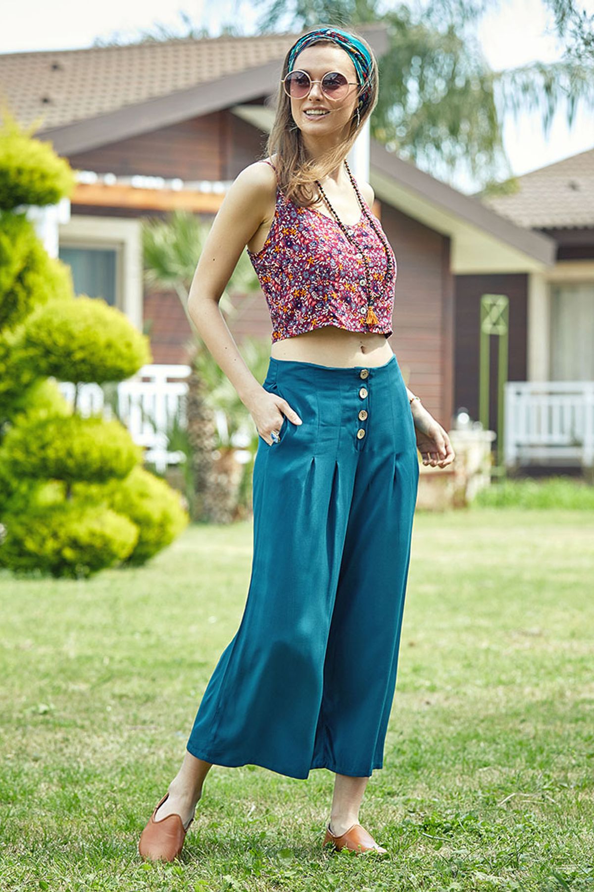 Pleated Culottes for Women Dark Blue