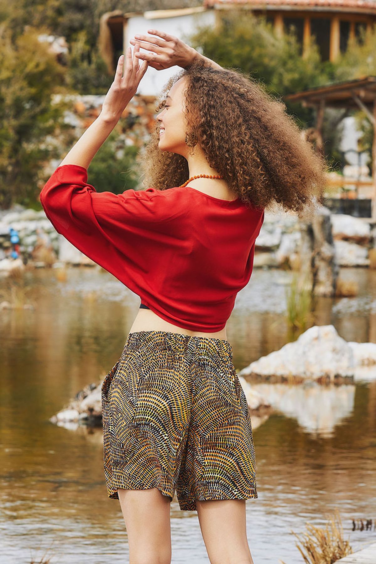 Women's Bohemian Summer Shorts Yellow - Brown
