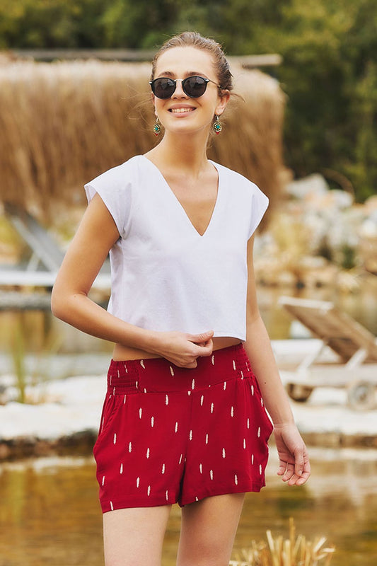 Boho Style Women's Summer Shorts Red