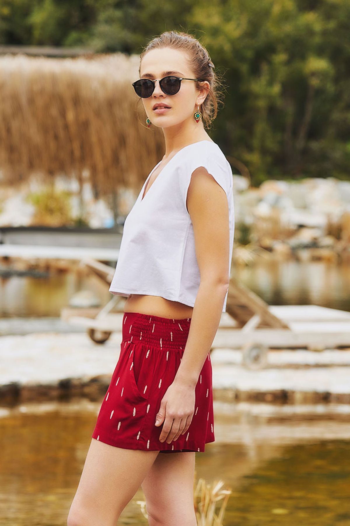 Boho Style Women's Summer Shorts Red