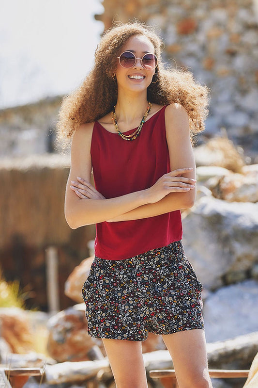 Boho Style Women's Summer Shorts Black - Red