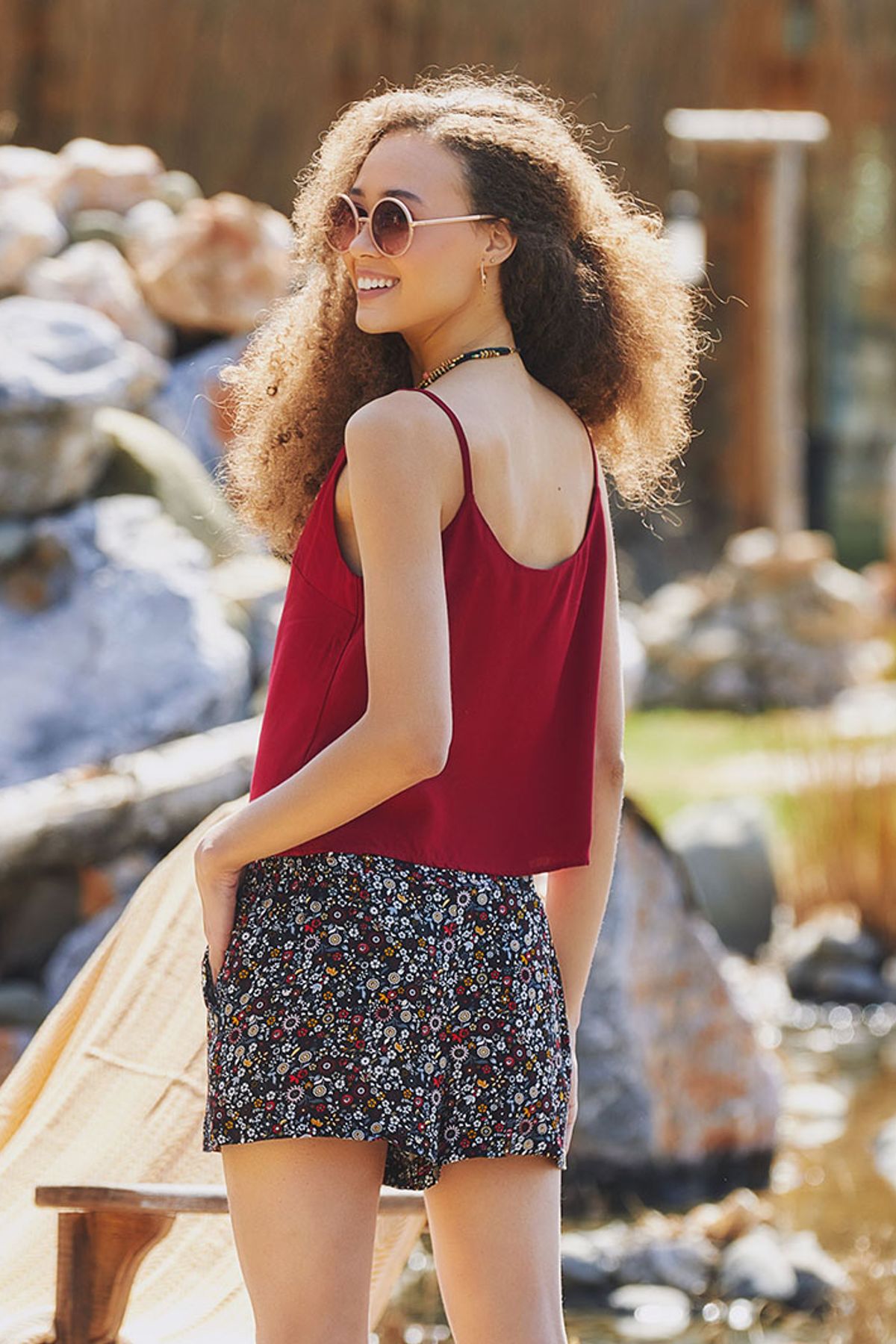 Boho Style Women's Summer Shorts Black - Red
