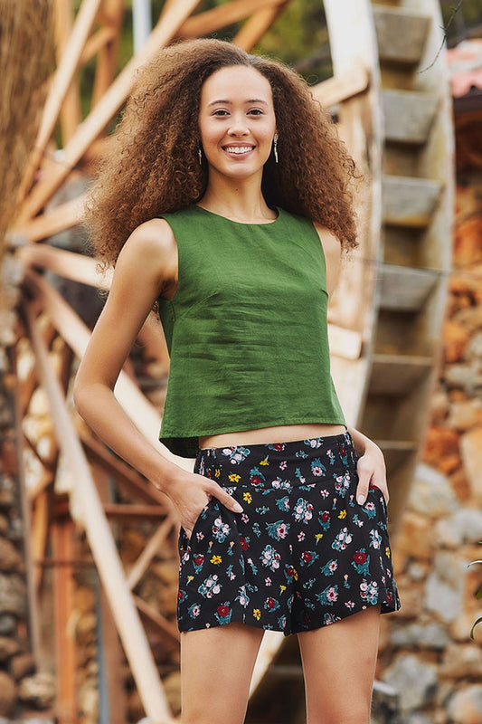 Boho Style Women's Summer Shorts Black - Yellow