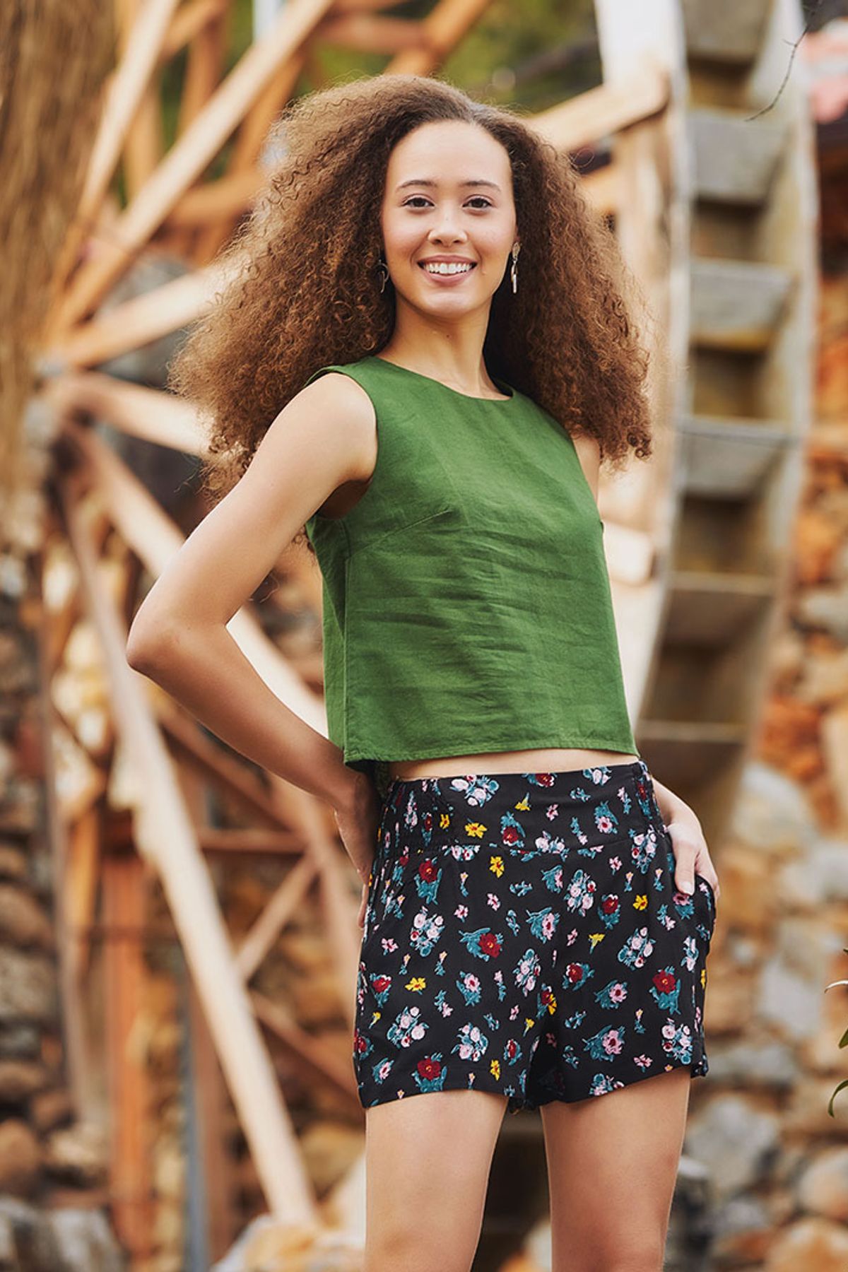 Boho Style Women's Summer Shorts Black - Yellow
