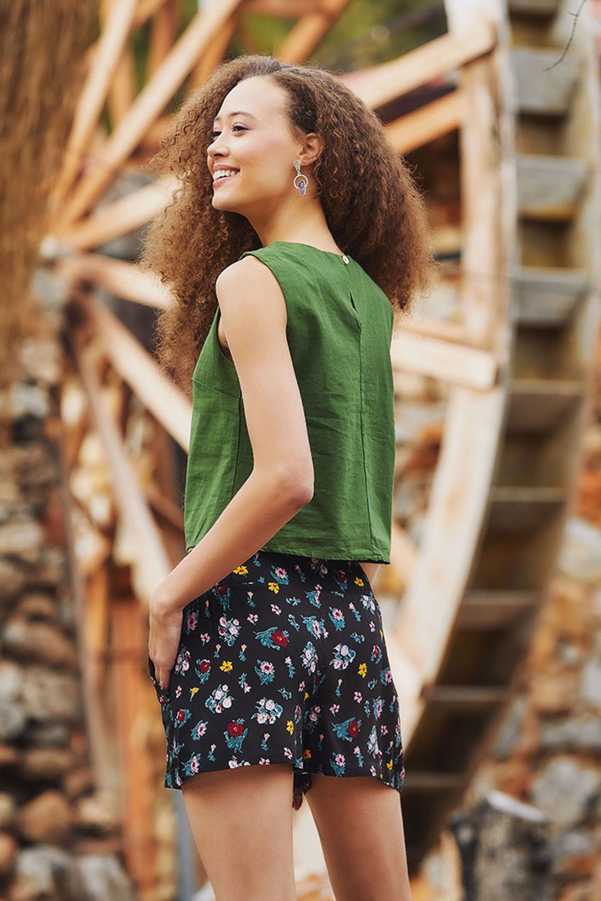 Boho Style Women's Summer Shorts Black - Yellow