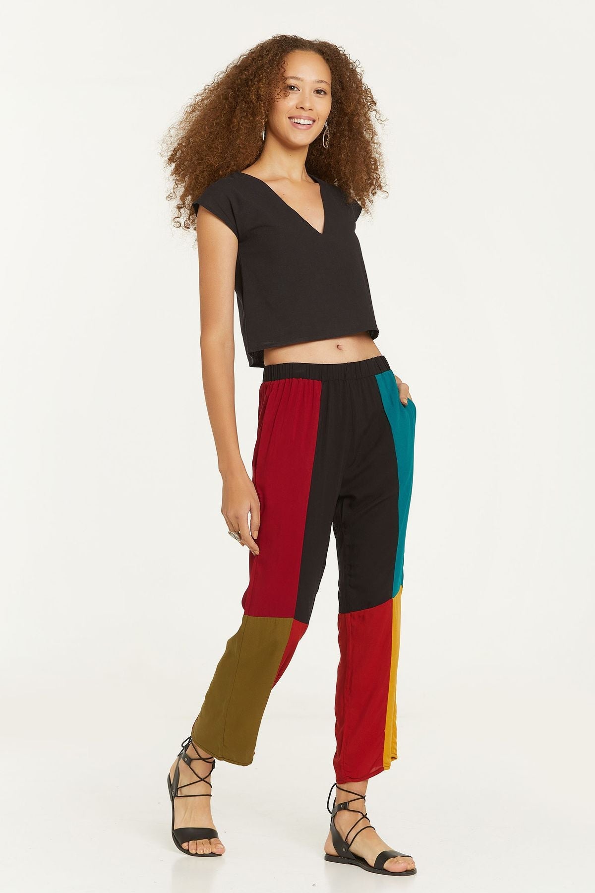 Women's Boho Patchwork Pants Black