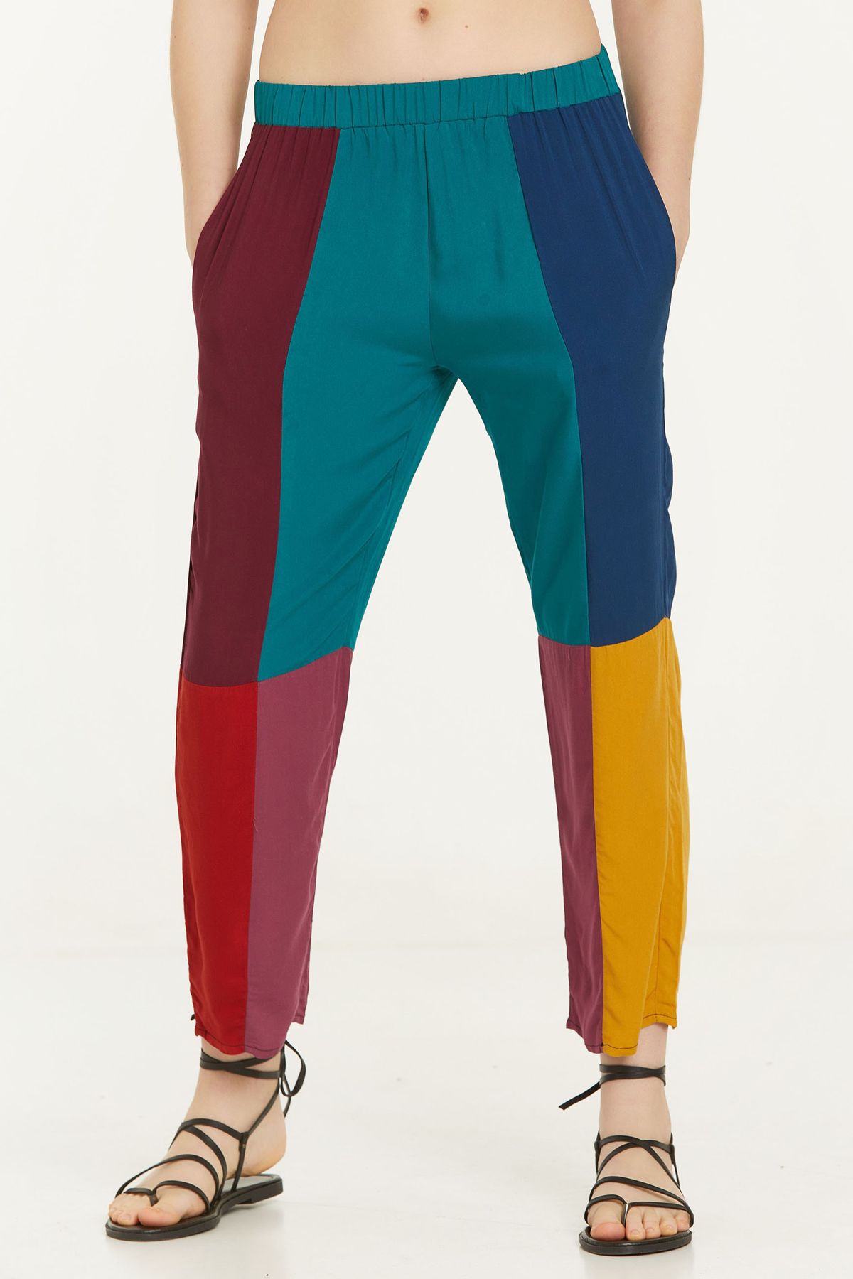 Women's Boho Patchwork Pants Turquoise