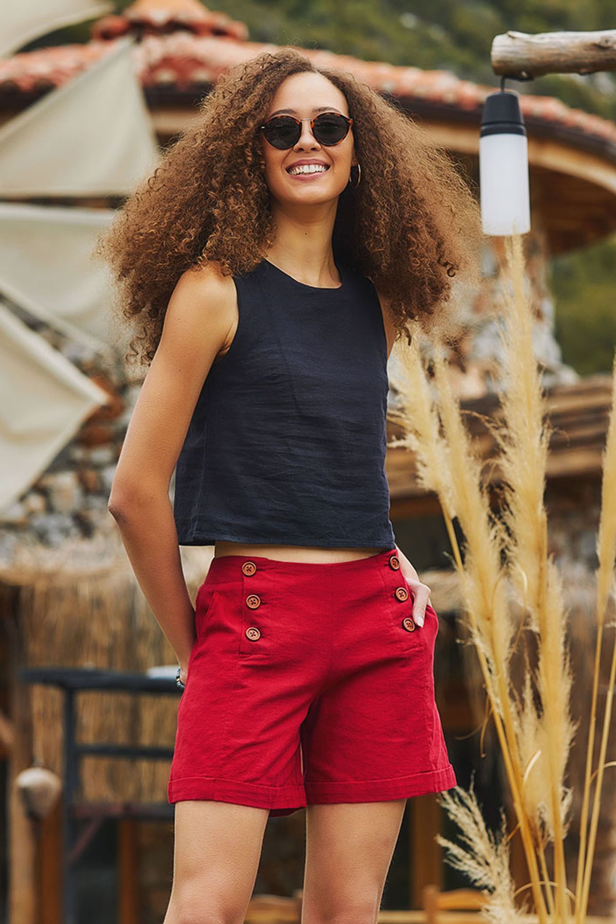Women's Shorts with Buttons Red