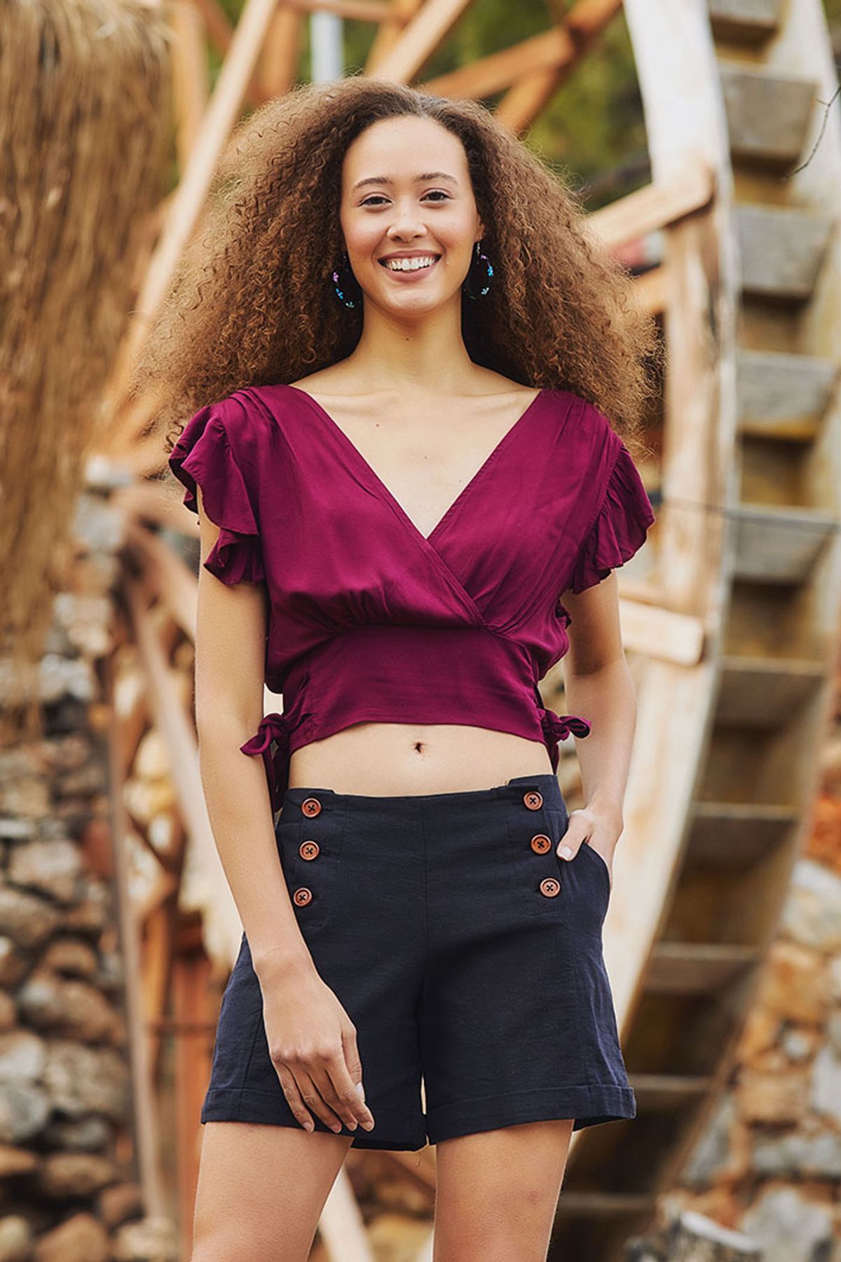 Women's Shorts with Buttons Black