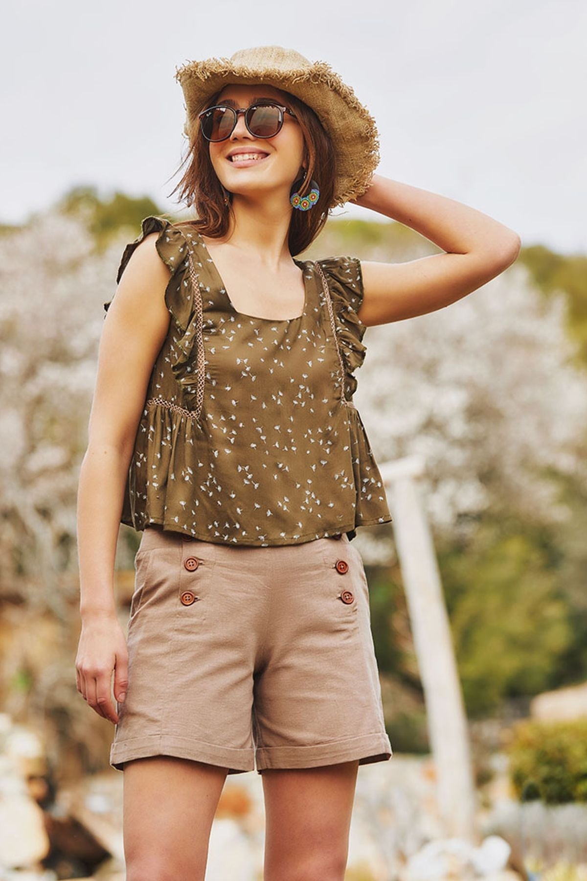 Women's Shorts with Buttons Orange