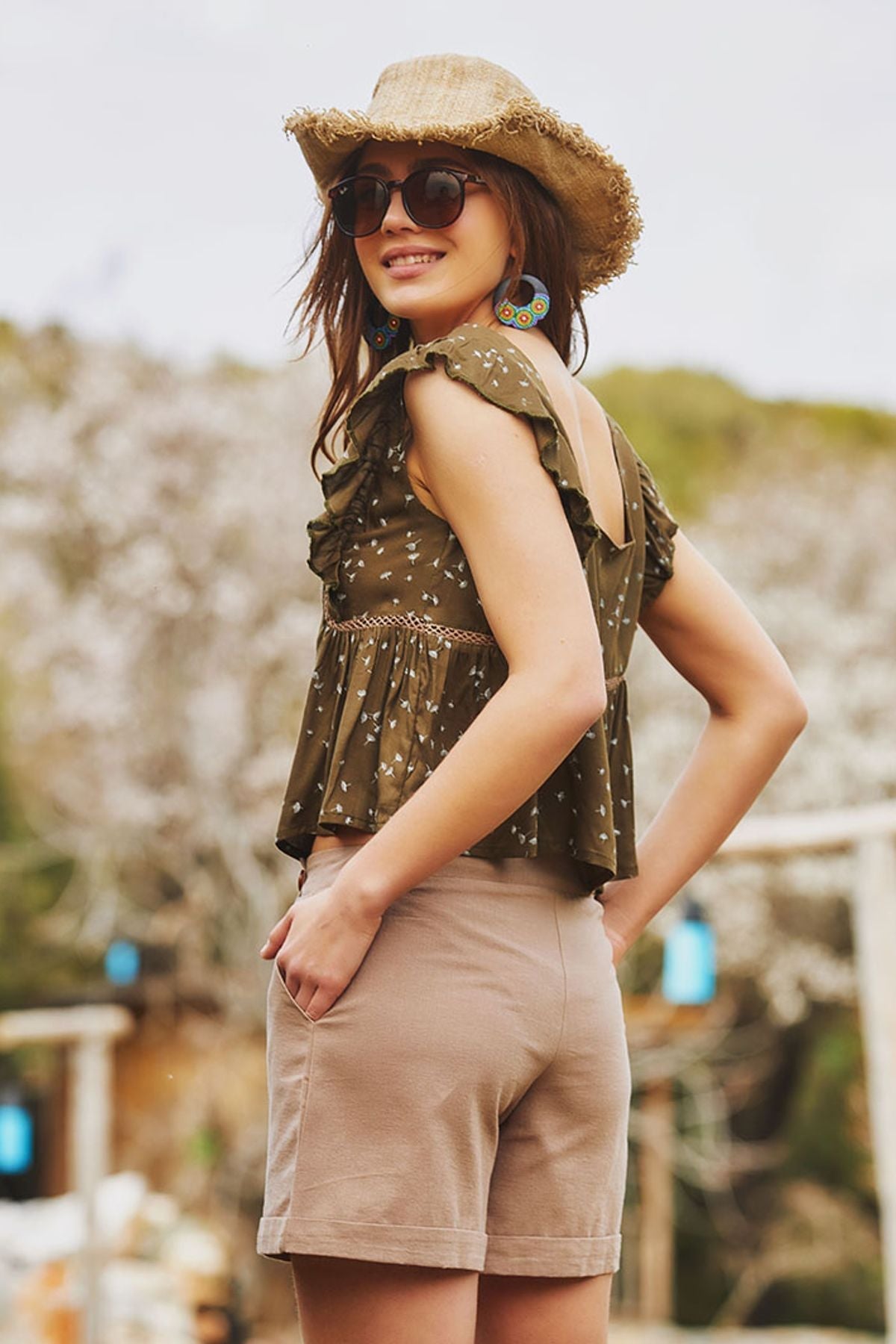 Women's Shorts with Buttons Orange