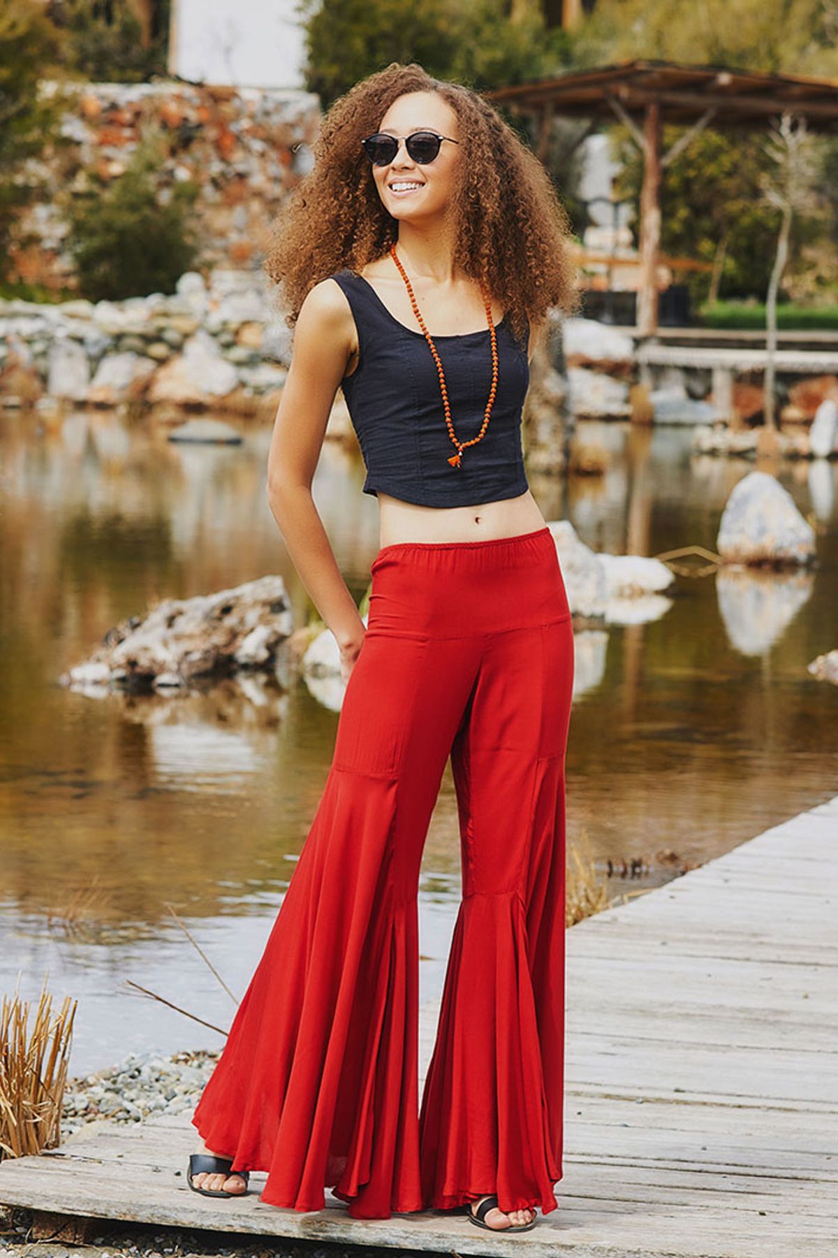 Low Waist Palazzo Pants Burnt Orange
