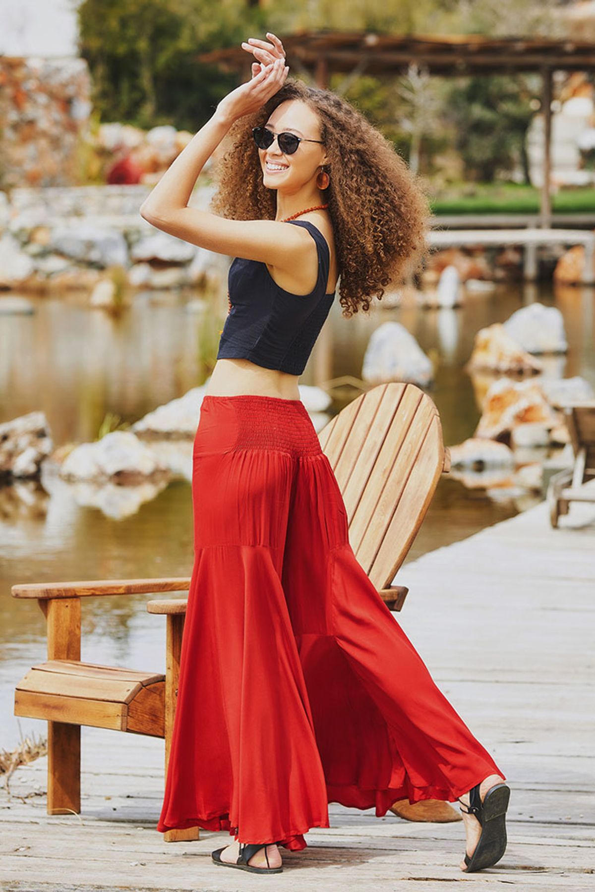 Low Waist Palazzo Pants Burnt Orange