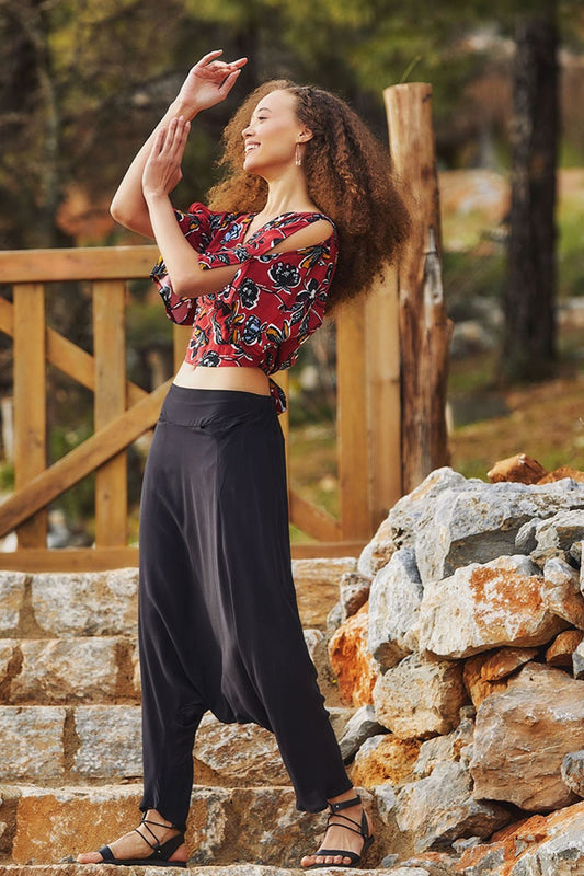 Women's Harem Pants with Pocket Black