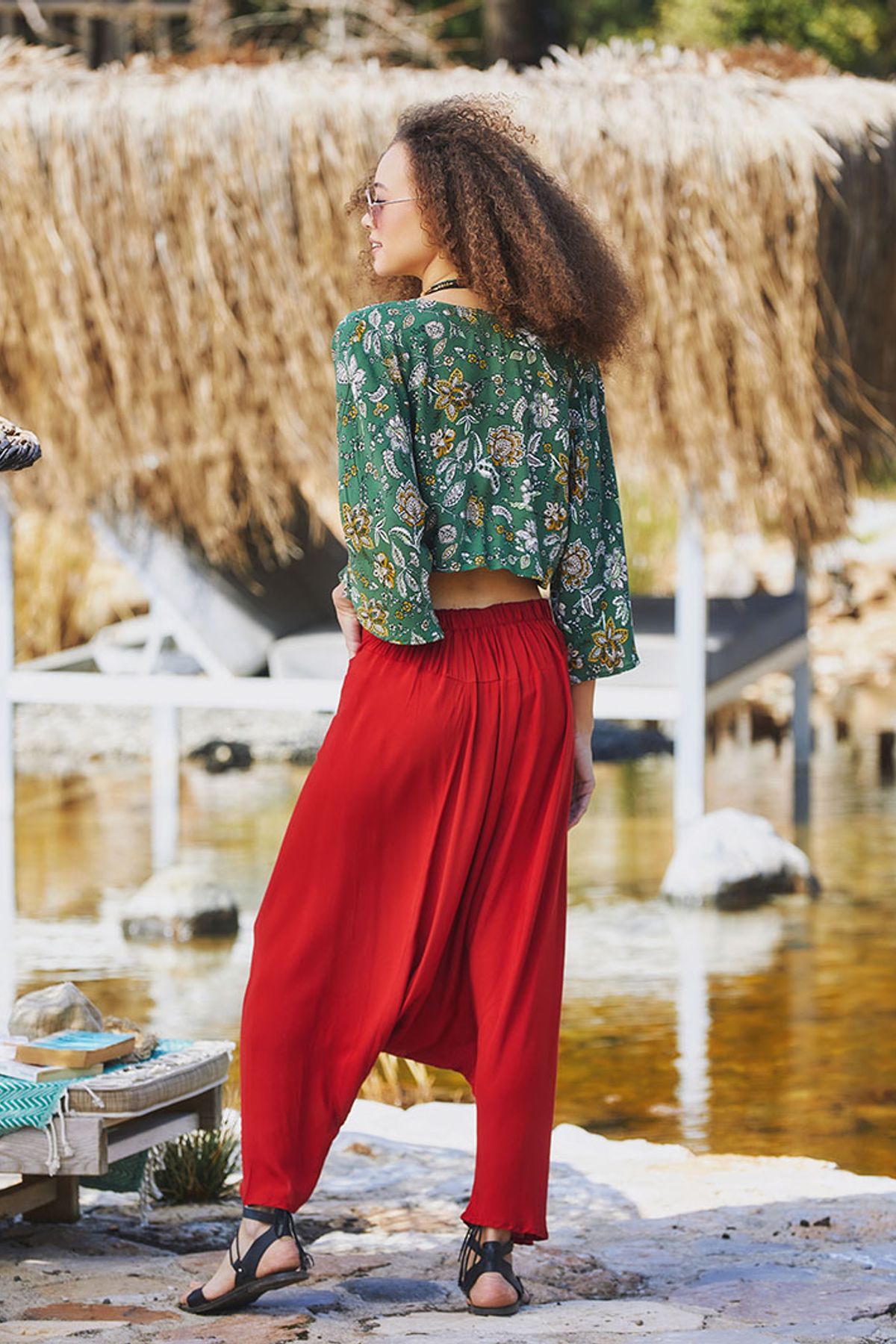 Women's Harem Pants with Pocket Burnt Orange