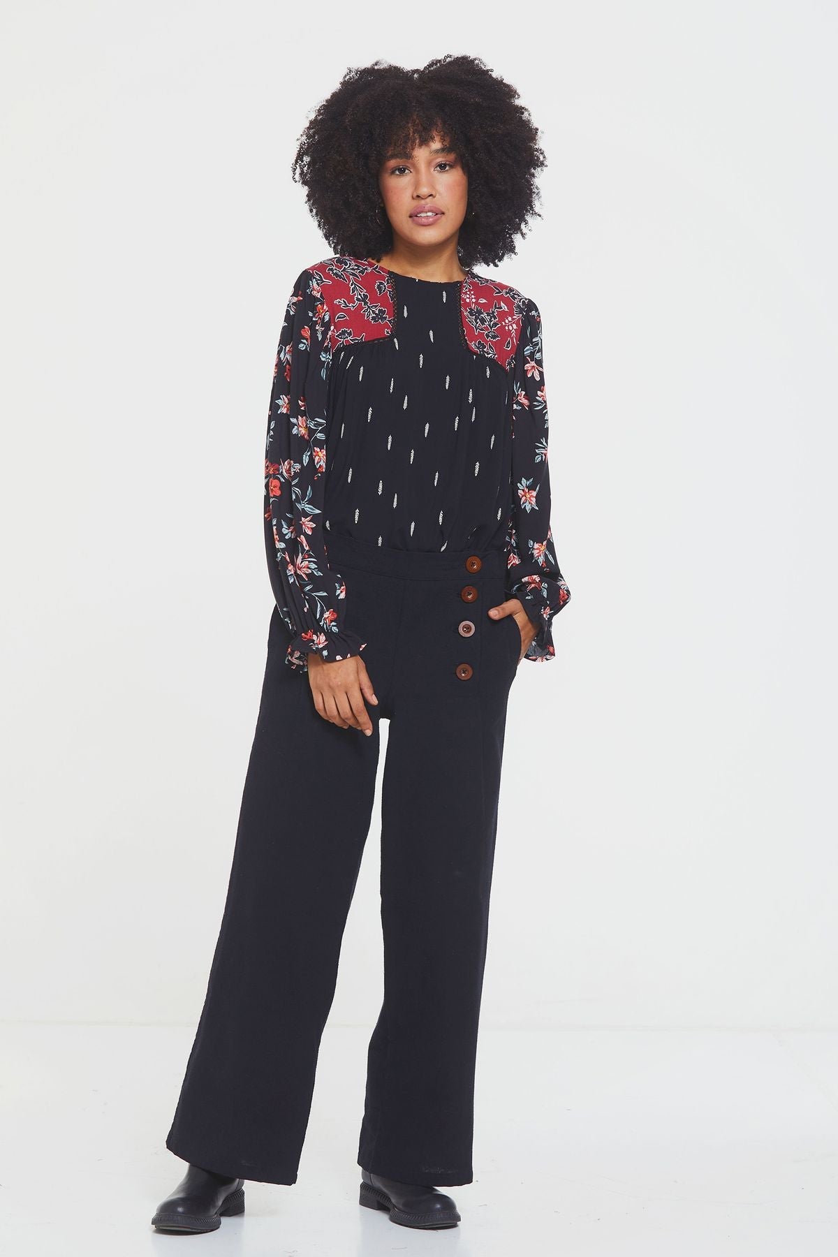 Women's Wide Leg Boho Pants Black