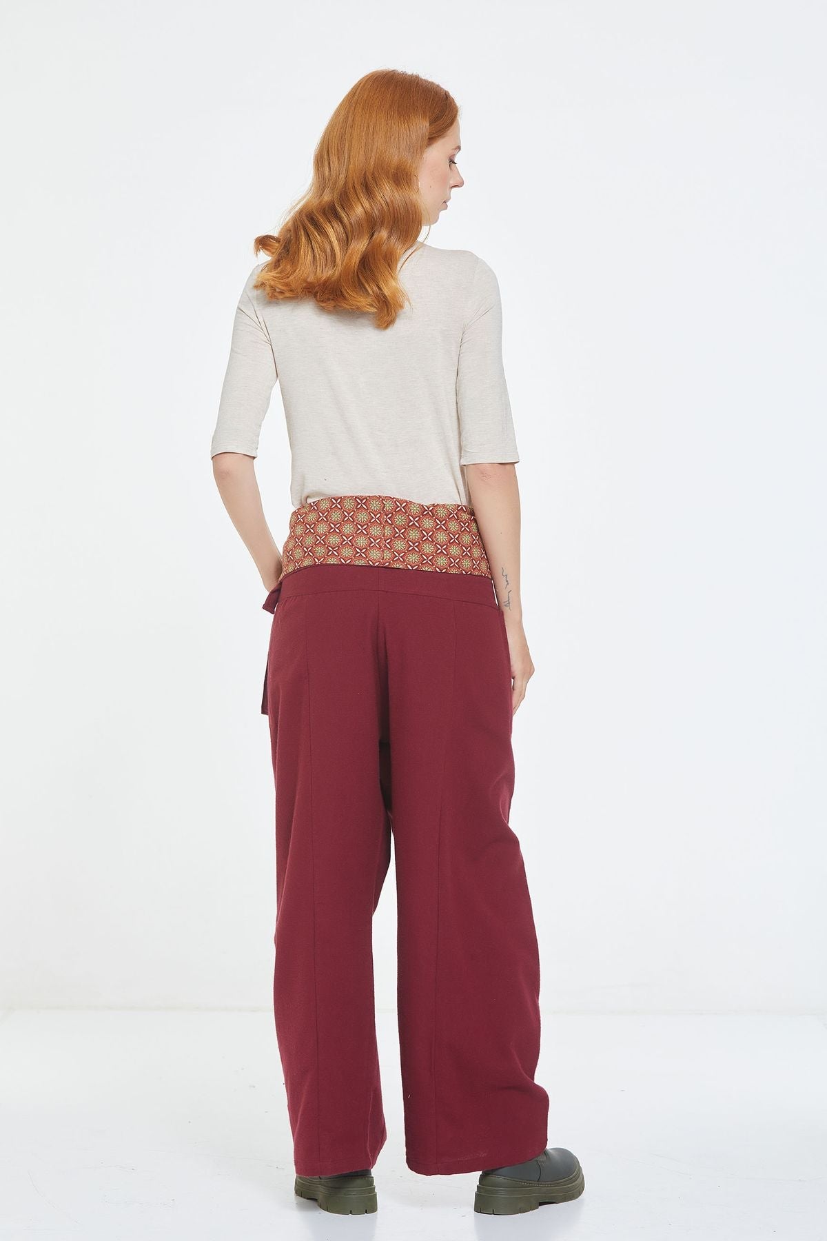 Unisex Warm Thai Fisherman Pants Dark Red
