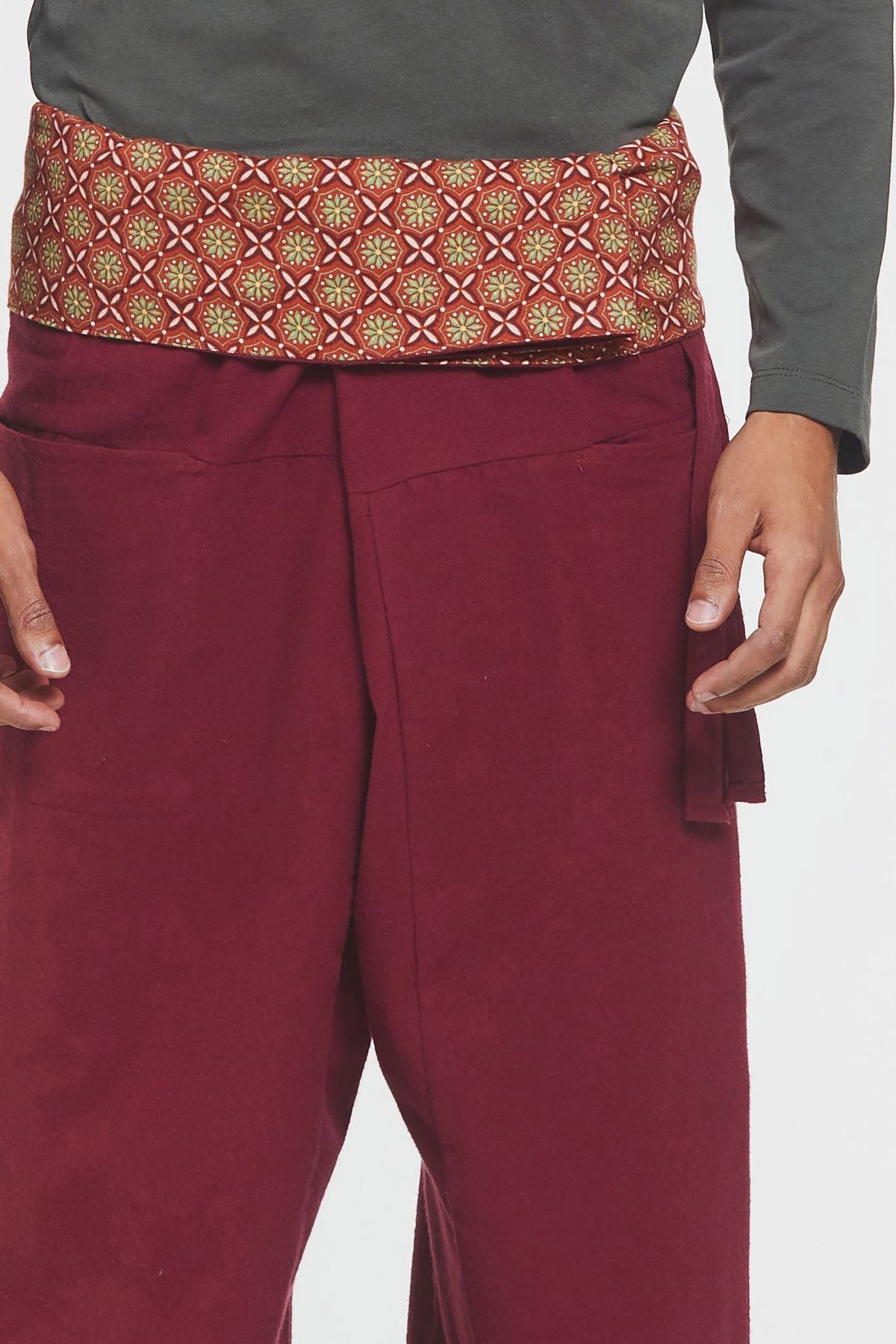 Unisex Warm Thai Fisherman Pants Dark Red
