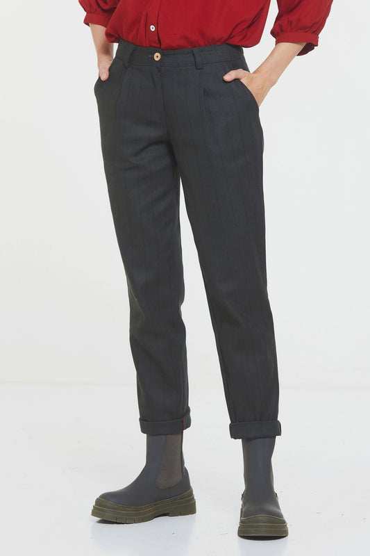 Women's Striped Cotton Pants Green