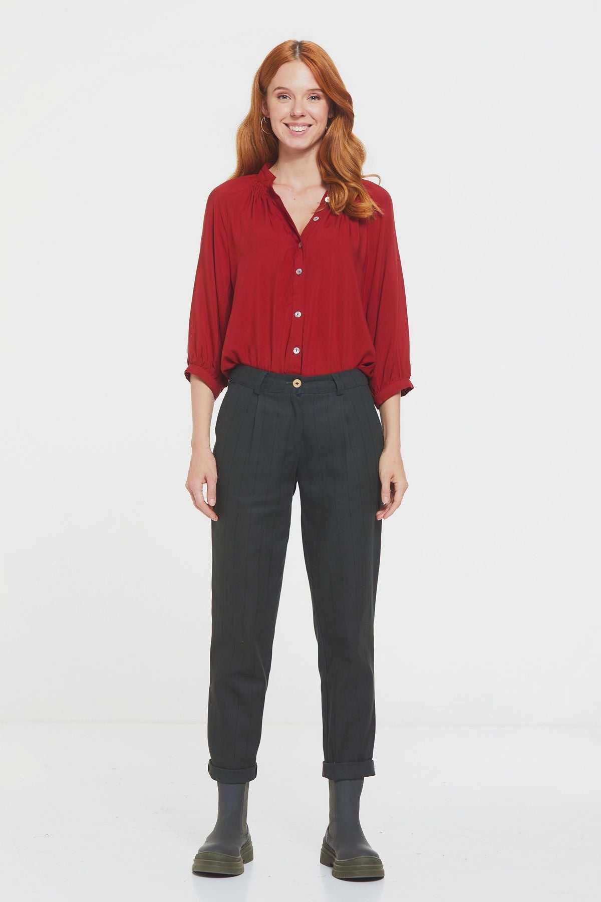 Women's Striped Cotton Pants Green