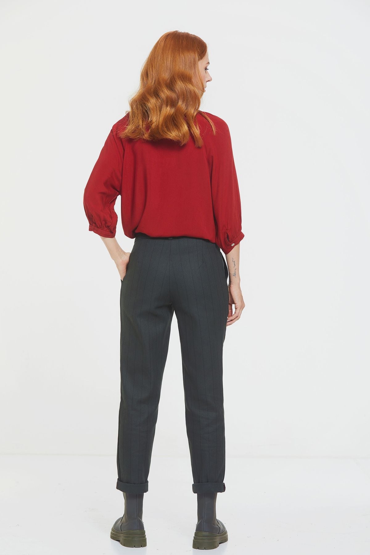 Women's Striped Cotton Pants Green