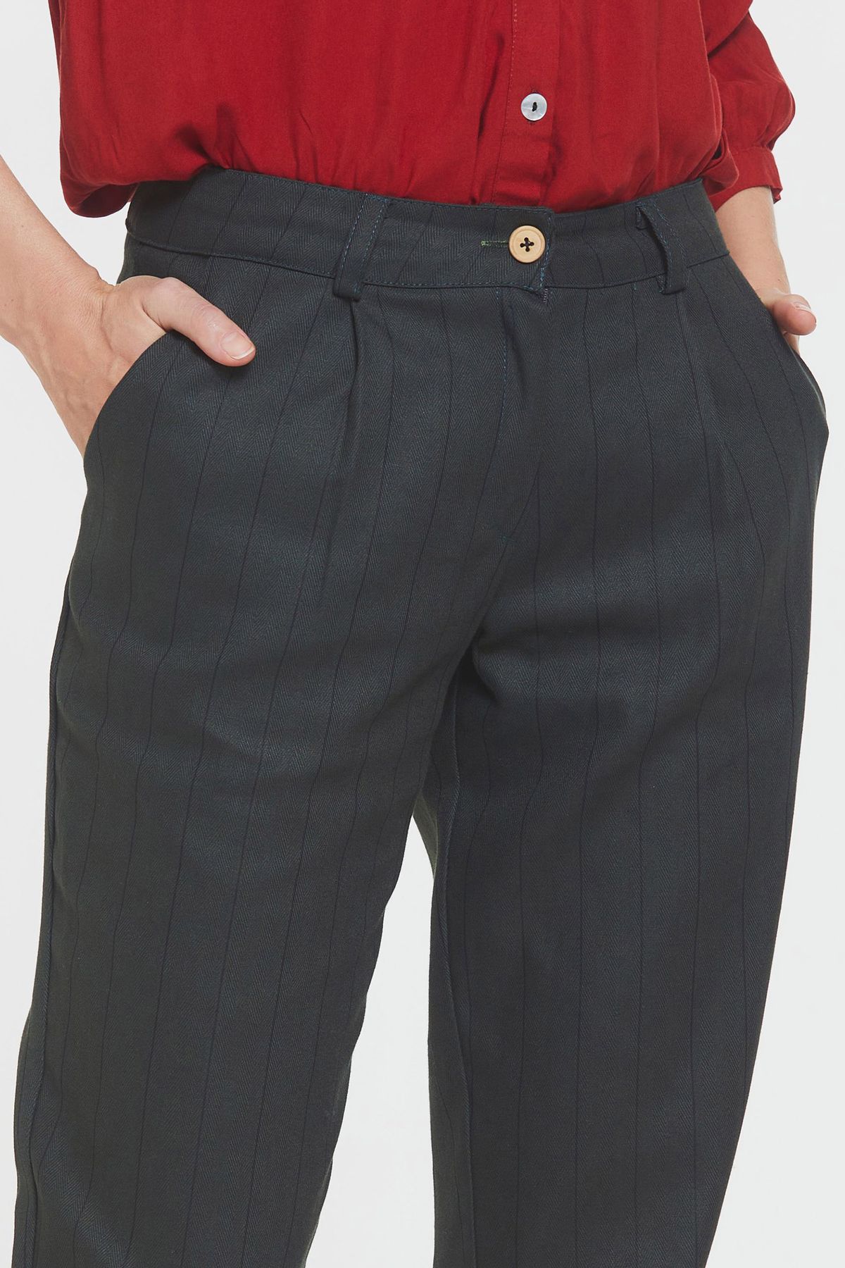 Women's Striped Cotton Pants Green