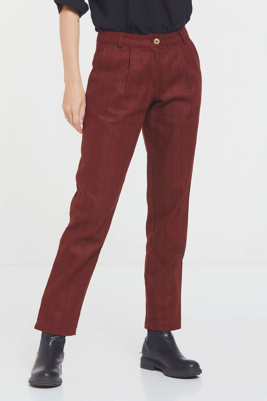 Women's Striped Cotton Pants Burnt Orange