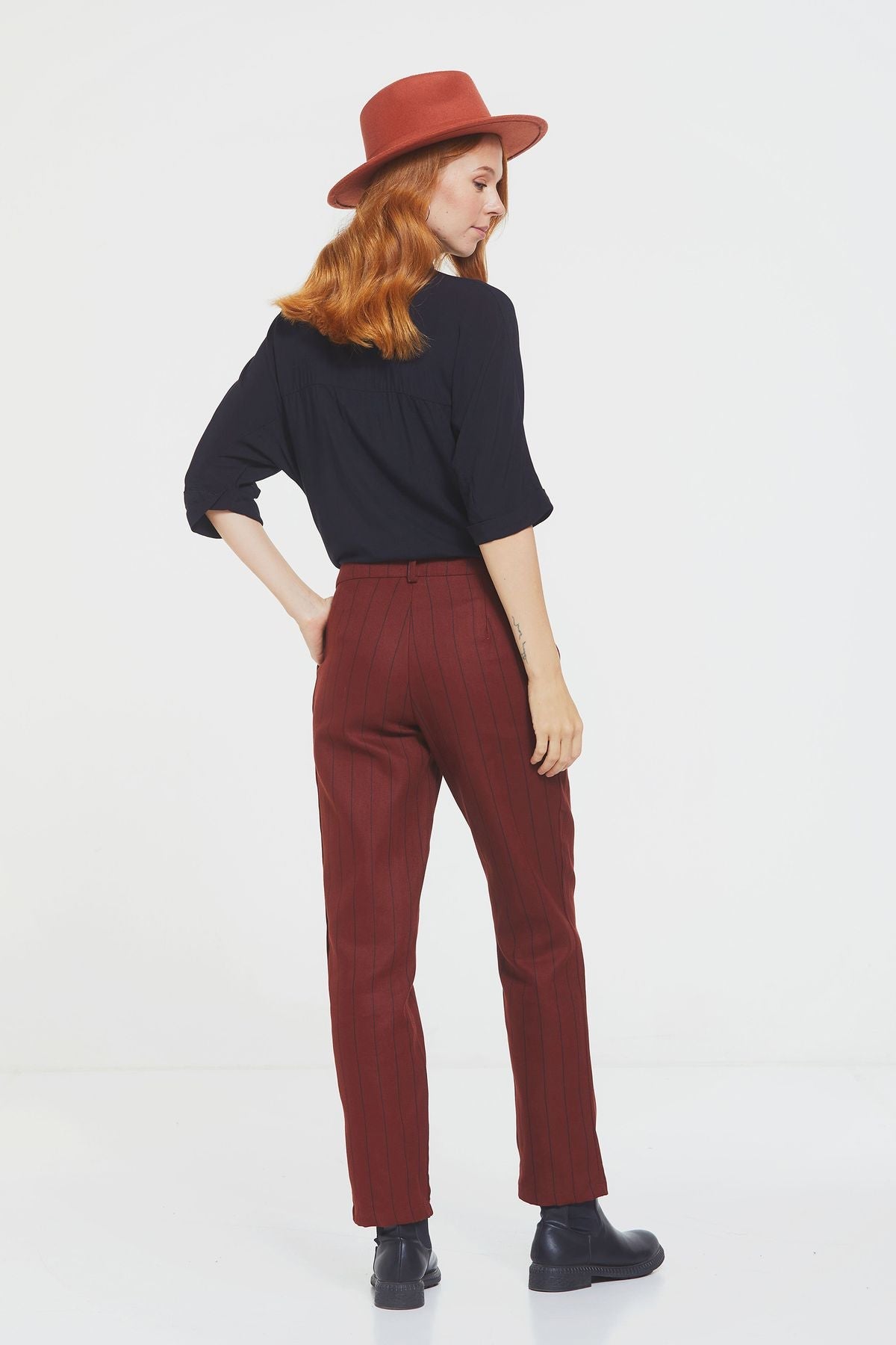 Women's Striped Cotton Pants Burnt Orange