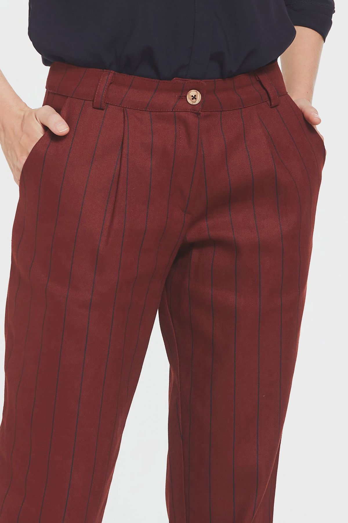 Women's Striped Cotton Pants Burnt Orange