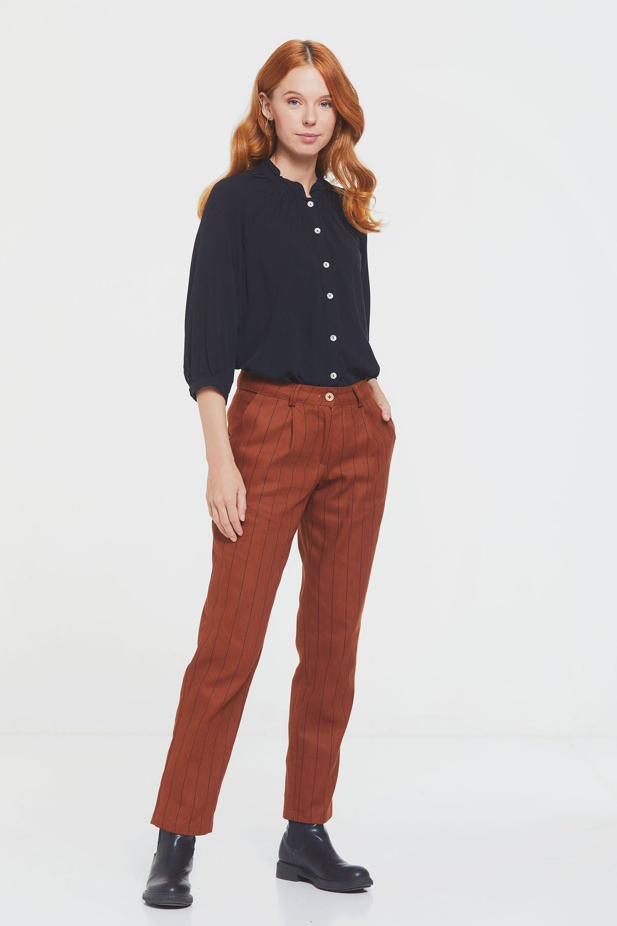 Women's Striped Cotton Pants Orange