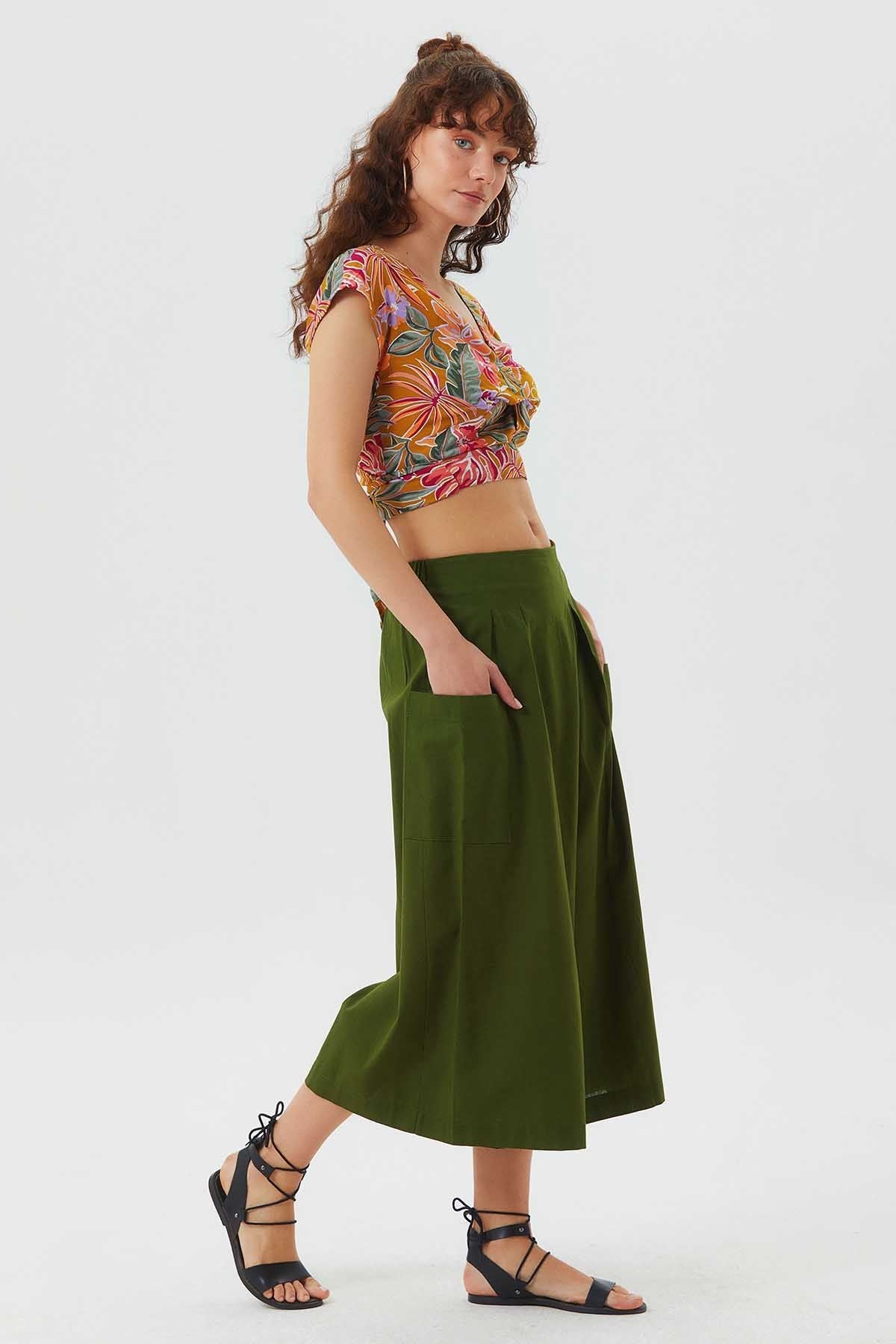 Three Quarter Skirt Pants Khaki