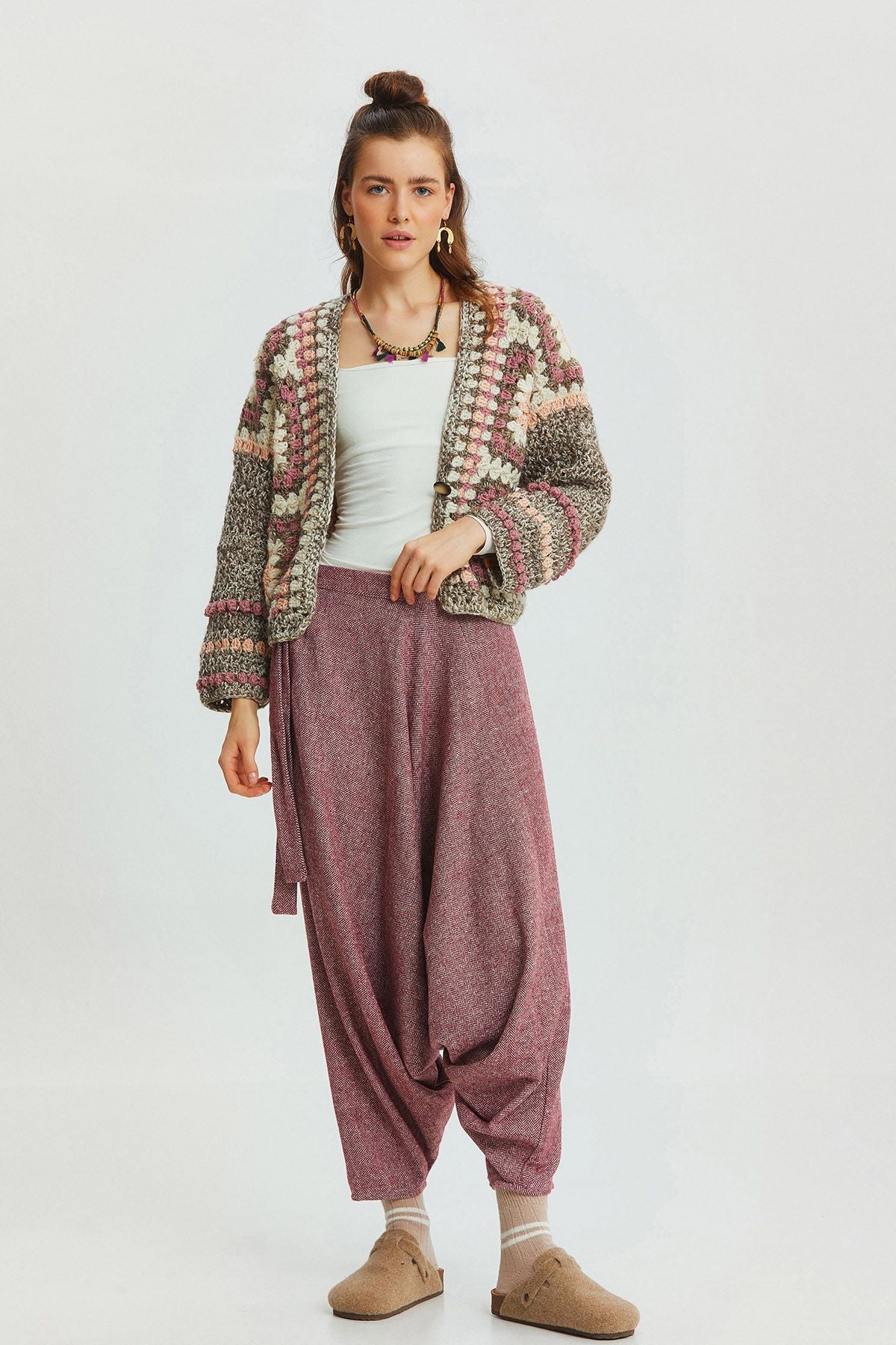 Winter Boho Harem Pants Red